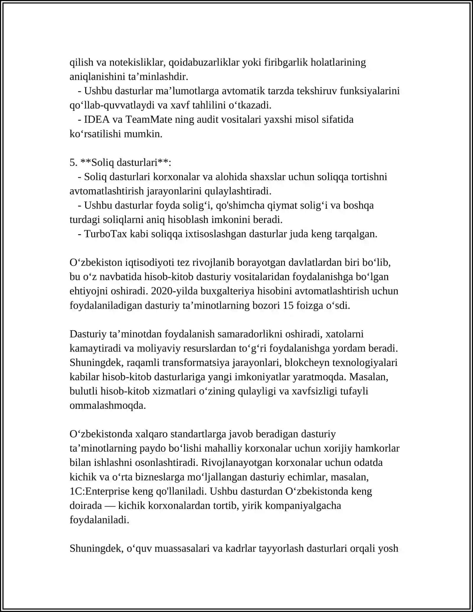 MOLIYAVIY AMALIYOTDA QO'LLANILADIGAN ASOSIY DASTURIY PLATFORMALAR VA ULARNING RAQAMLASHTIRISH TRANSFORMATSIYASI 4