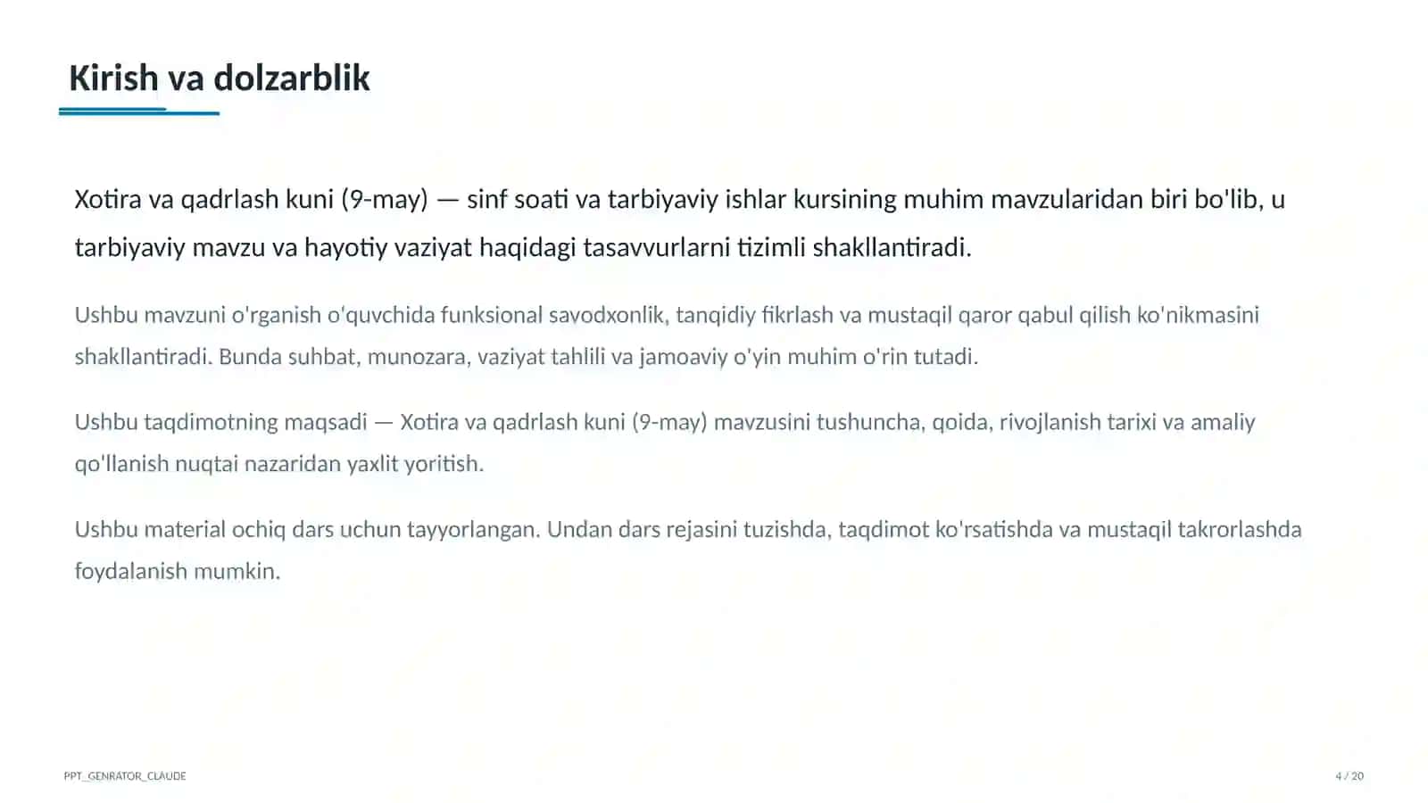 Sinf soati va tarbiyaviy tadbirlar 4