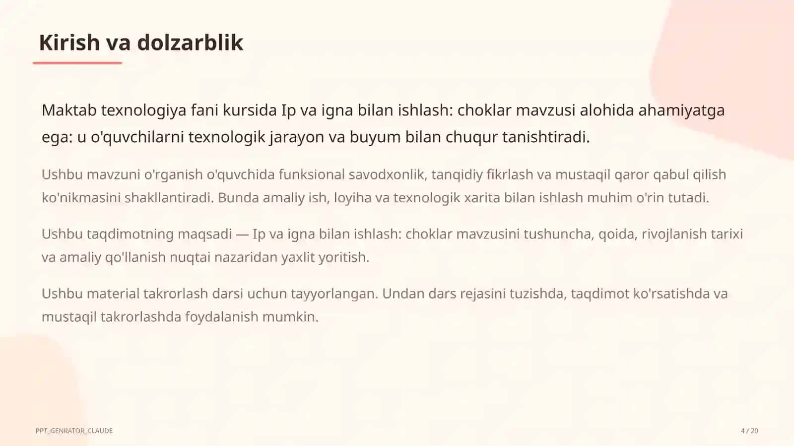 Ip va igna bilan ishlash: choklar (3-sinf) 4