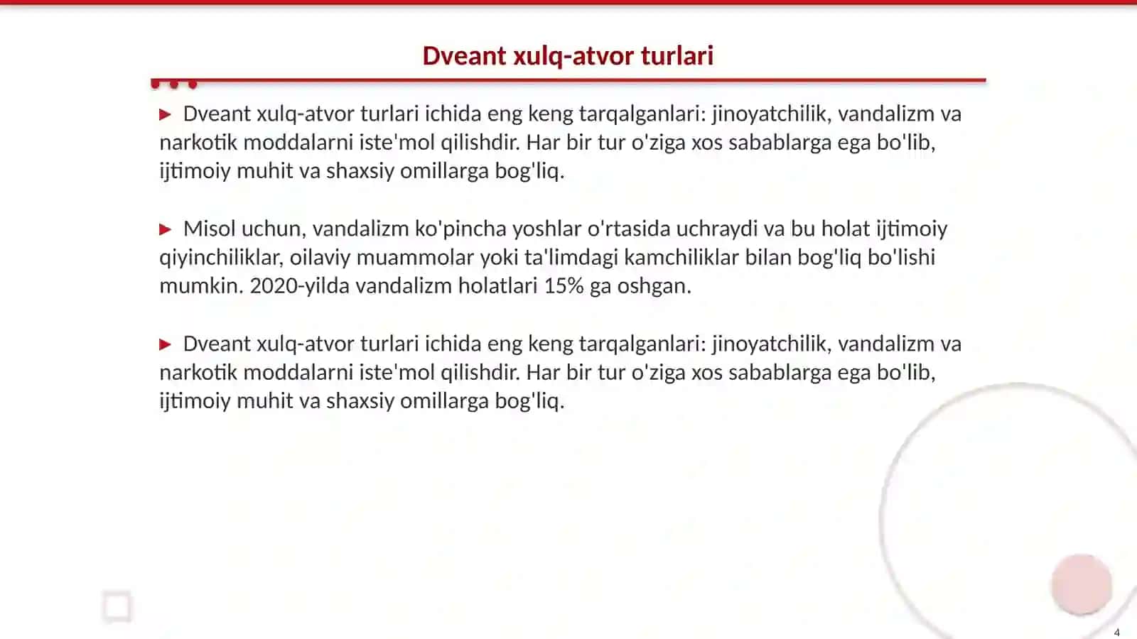Dveant xulq-atvor tushinchasi va turlari 4