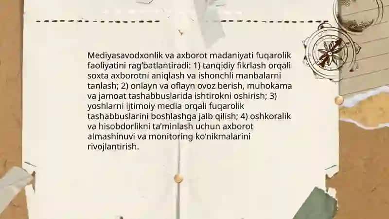 Yangi O'zbekistonda mediyasavodxonlik fani 4