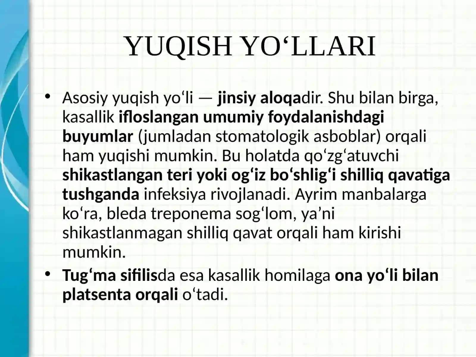 Tanosil kasalliklarini OBShQda namoyon bo’lishi. Zahm. Gonoreya. Stomatolog taktikasi. 4