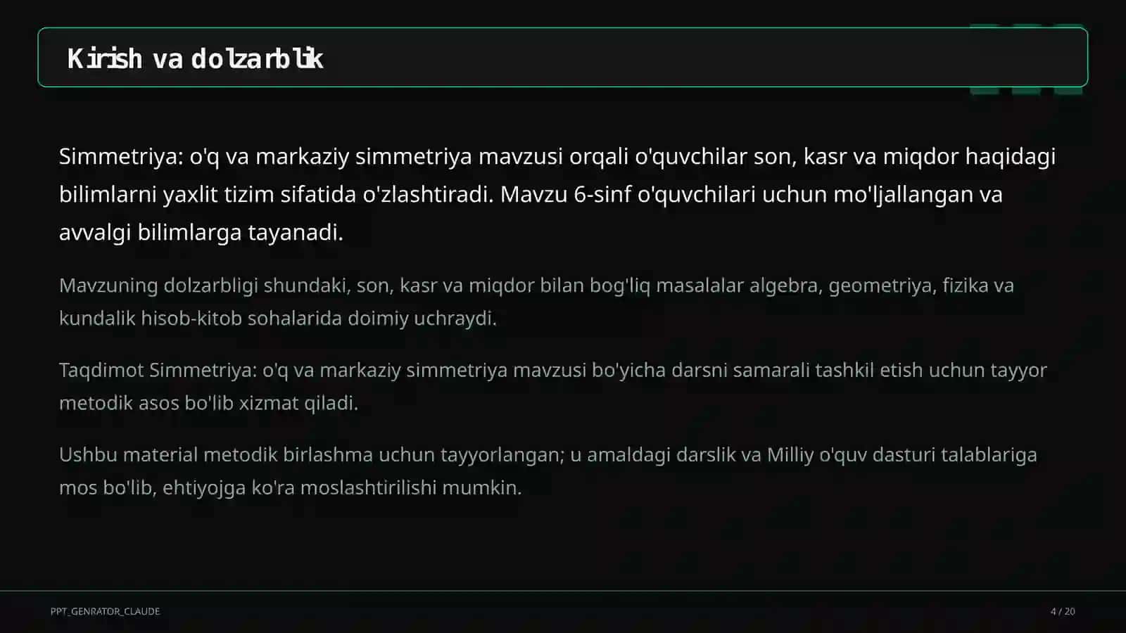 Simmetriya: o'q va markaziy simmetriya (6-sinf) 4