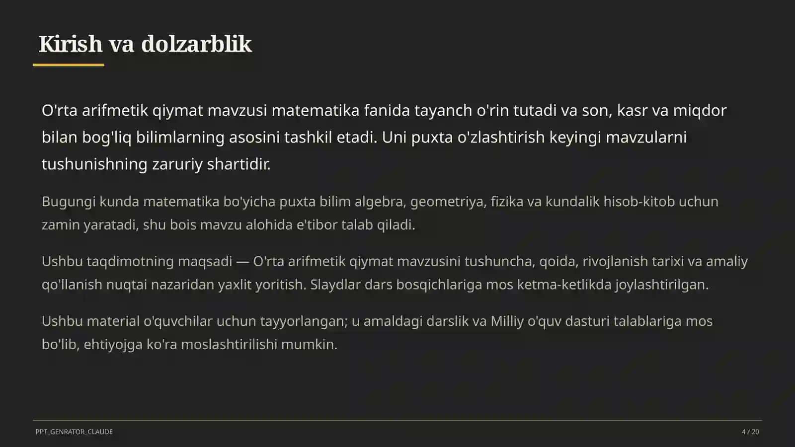 O'rta arifmetik qiymat (5-sinf) 4
