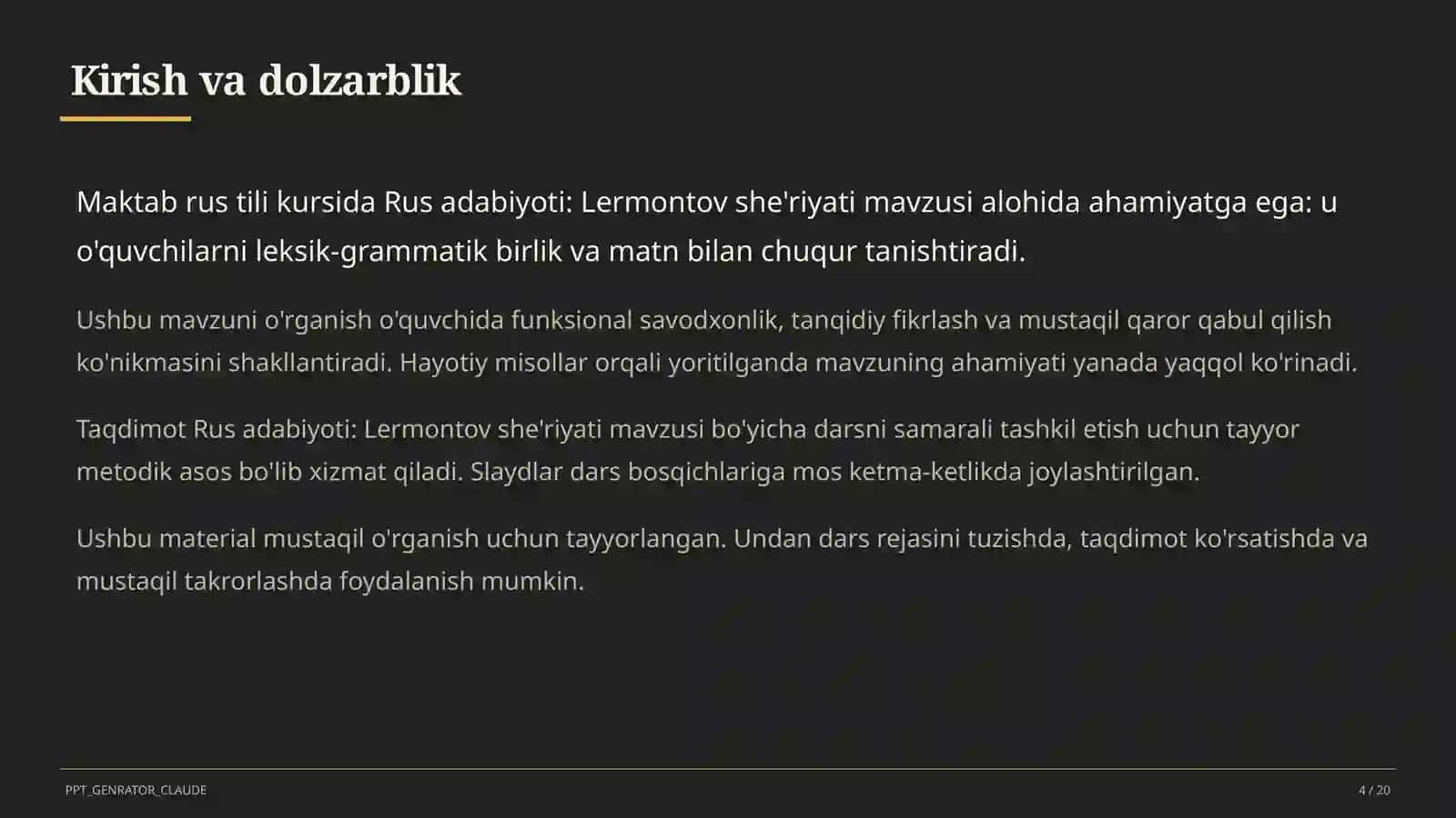 Rus adabiyoti: Lermontov she'riyati (9-sinf) 4
