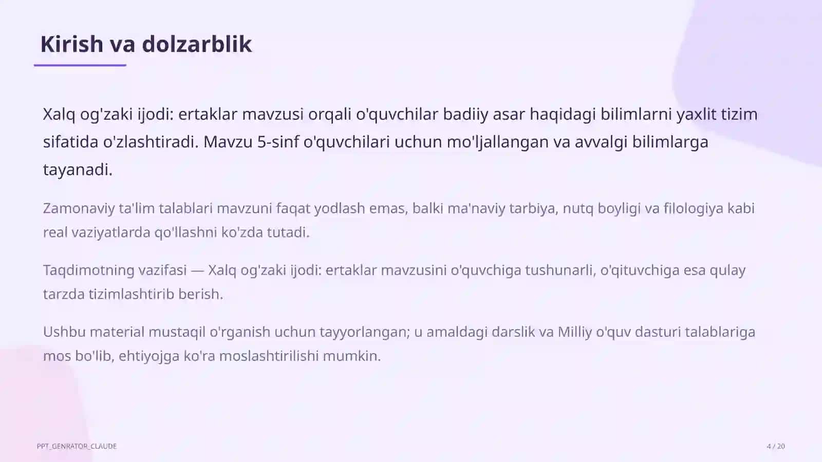 Xalq og'zaki ijodi: ertaklar (5-sinf) 4