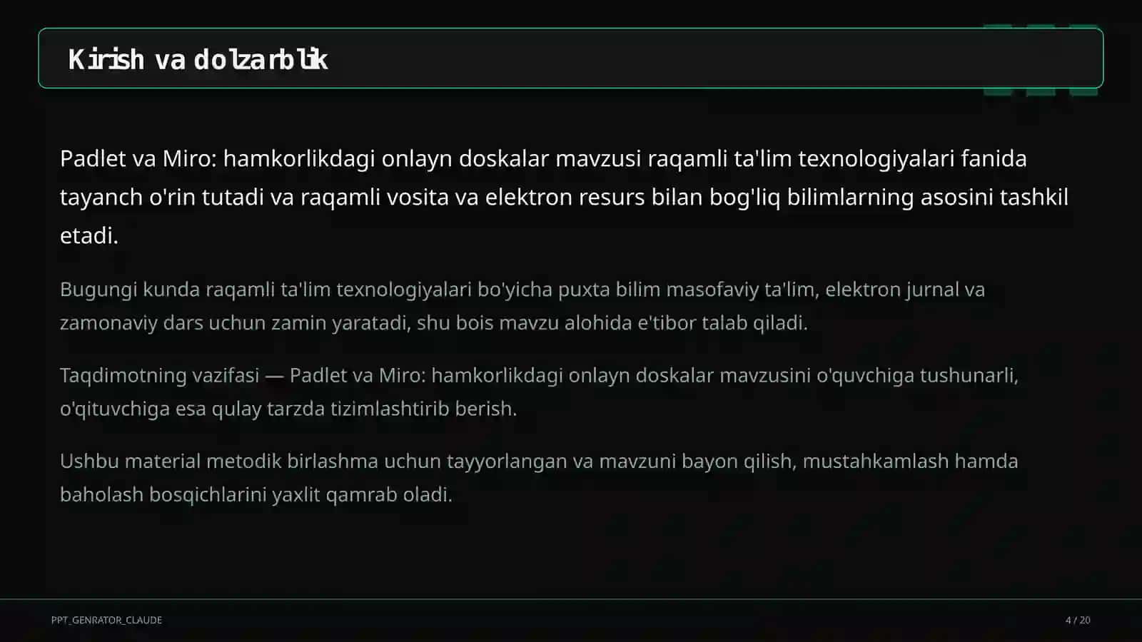 Dars rejasi 4