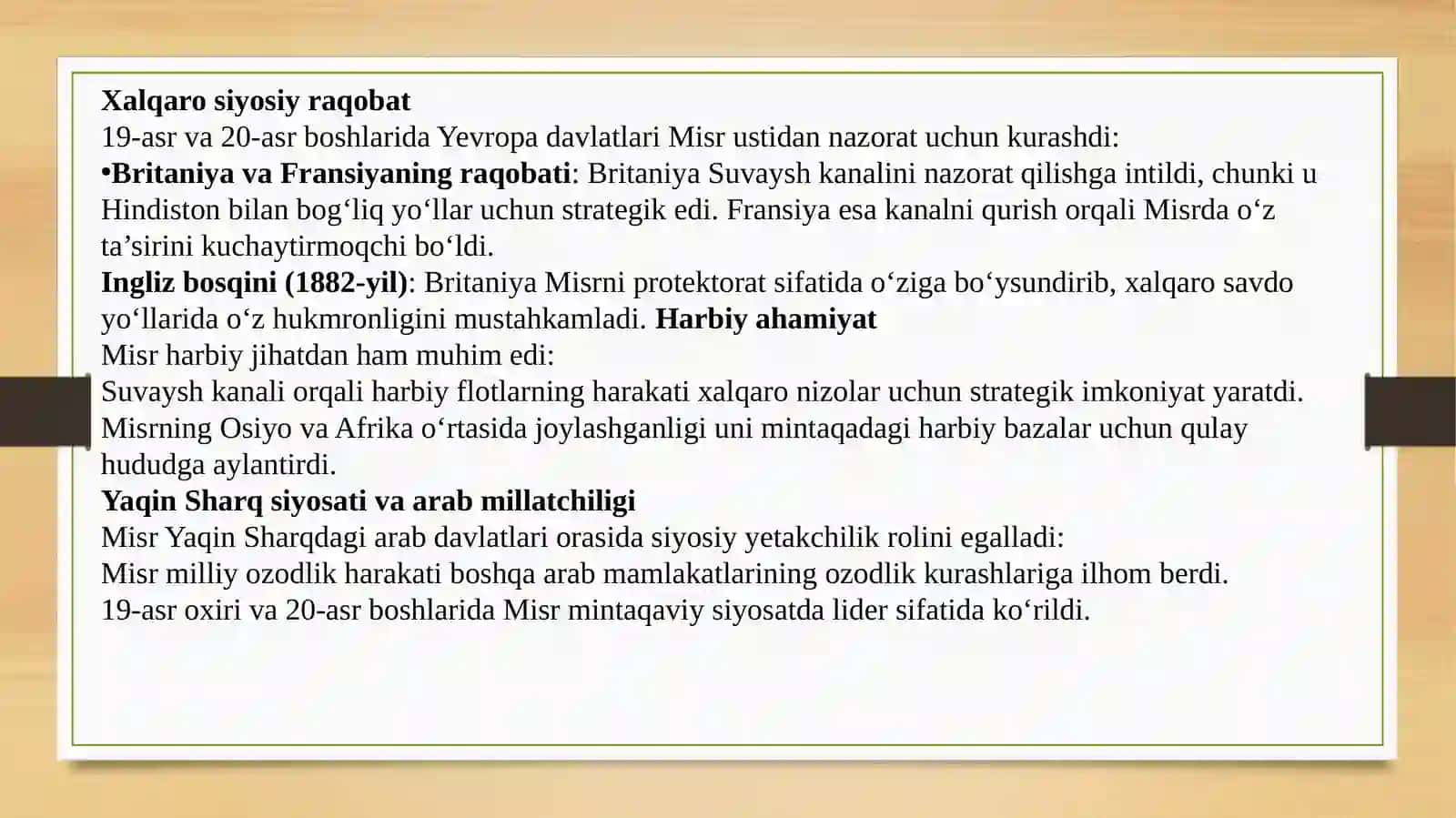 19-asr oxiri 20-asr boshlarida Xalqaro munosabatlarda Misr masalasi 4
