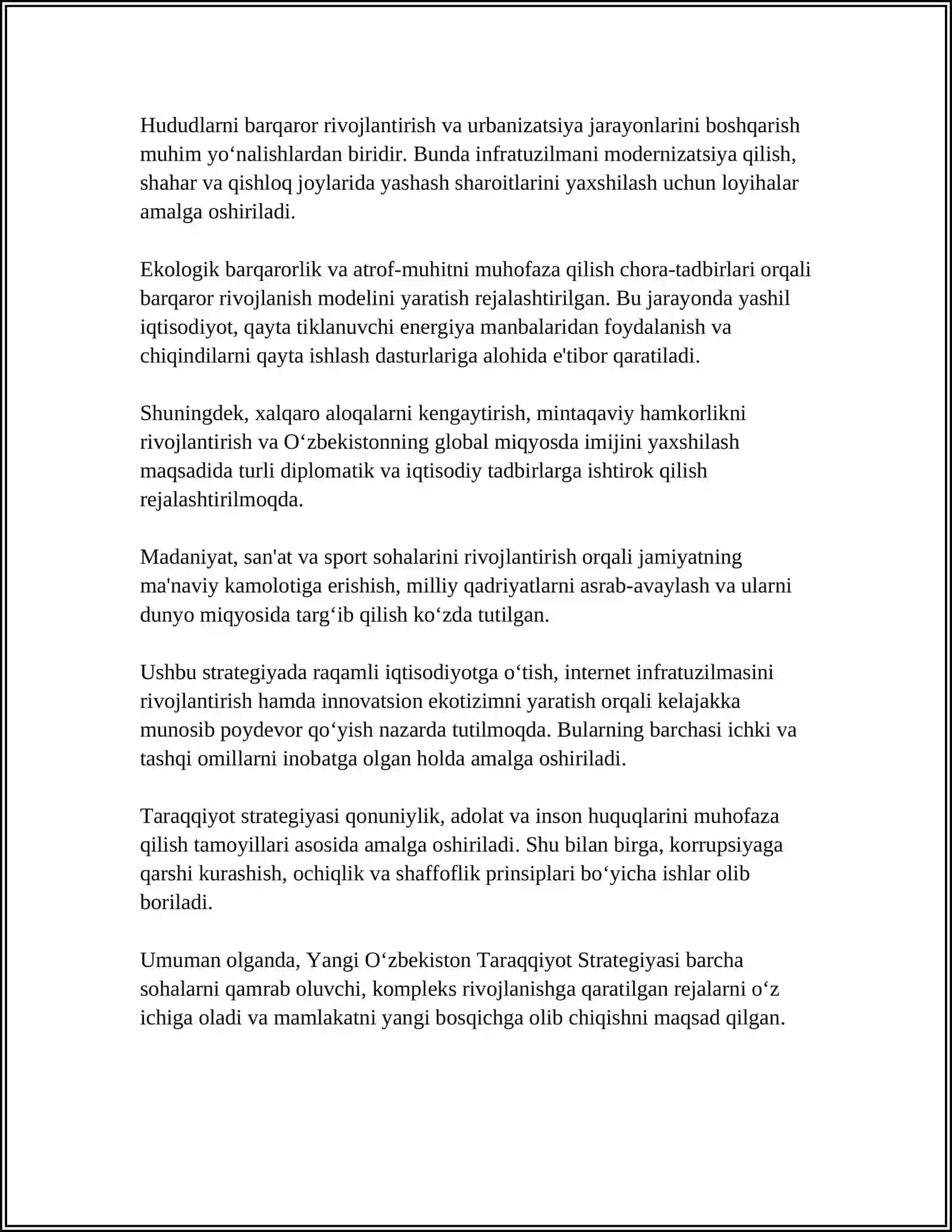 YANGI OʻZBEKISTON TARAQQIYOT STRATEGIYASI ASOSIDA JADAL TARAQQIYOT VA YANGILANISH SARI 4