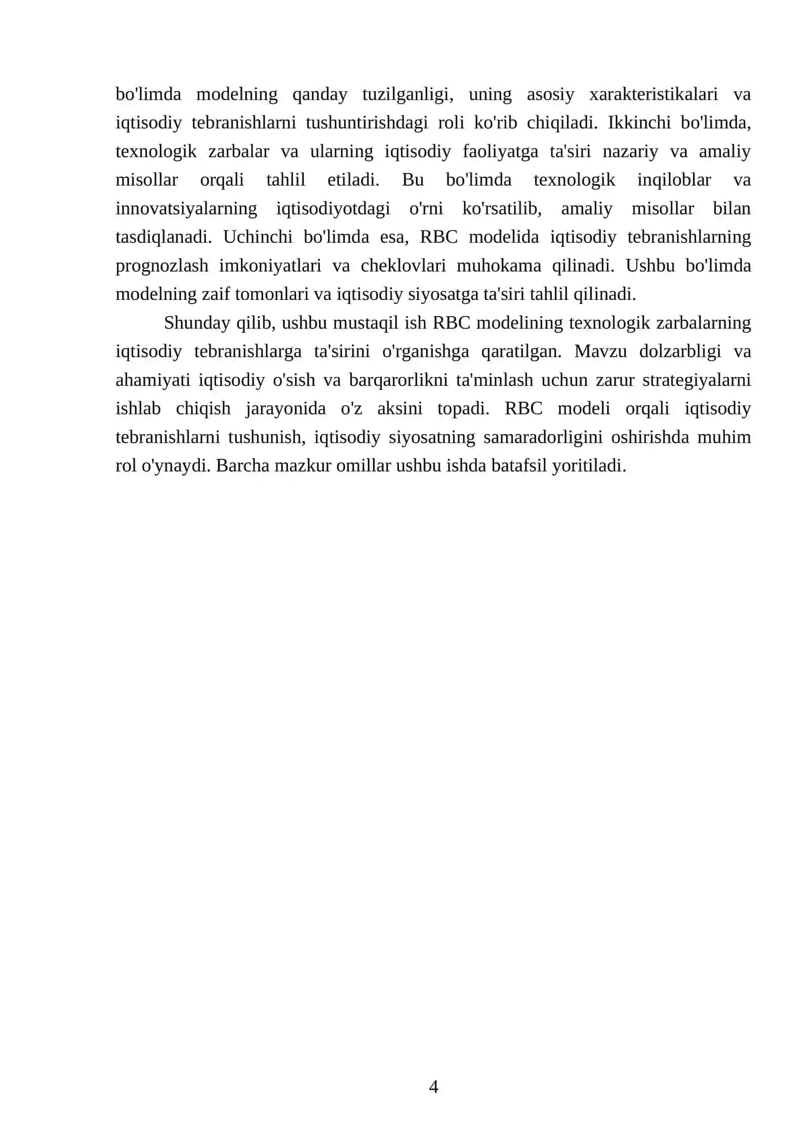 Real Business Cycle (RBC) modeli: texnologik zarbalarning iqtisodiy tebranishlarga ta'siri 4