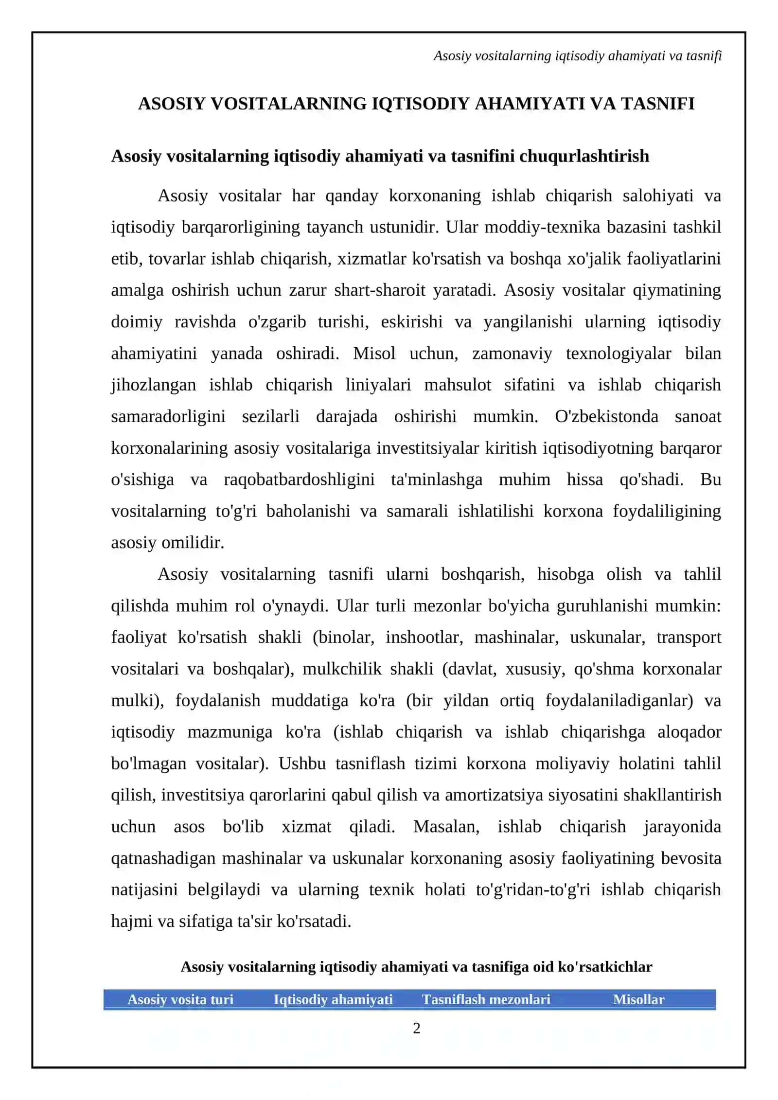 Asosiy vositalarning Iqtisodiy Ahamiyati va Tasnifi 4