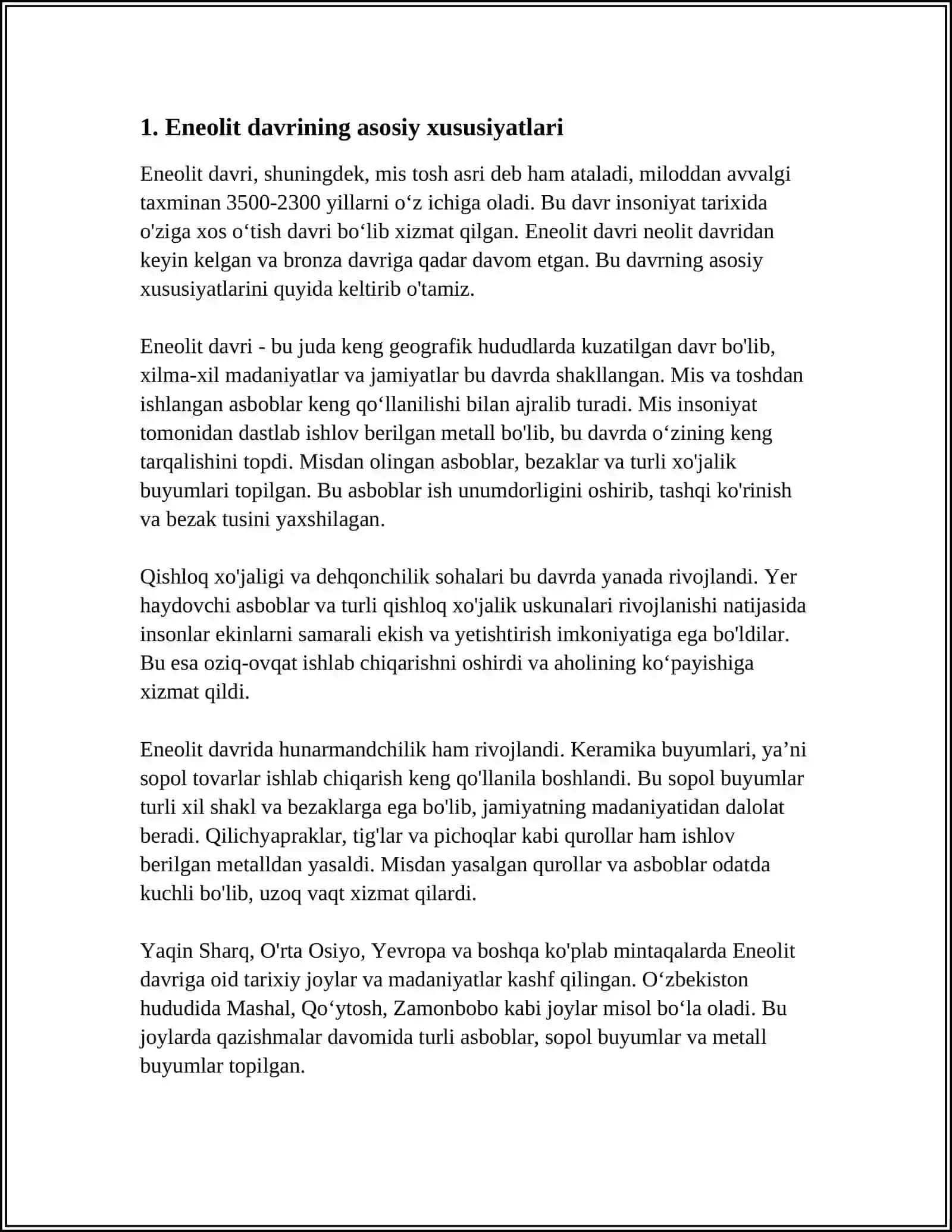 Eneolit va Bronza Davri Jamoyati Rivajlanishining Oʻzaro Aloqadorligi va Oʻziga Xos Xususiyatlari 4