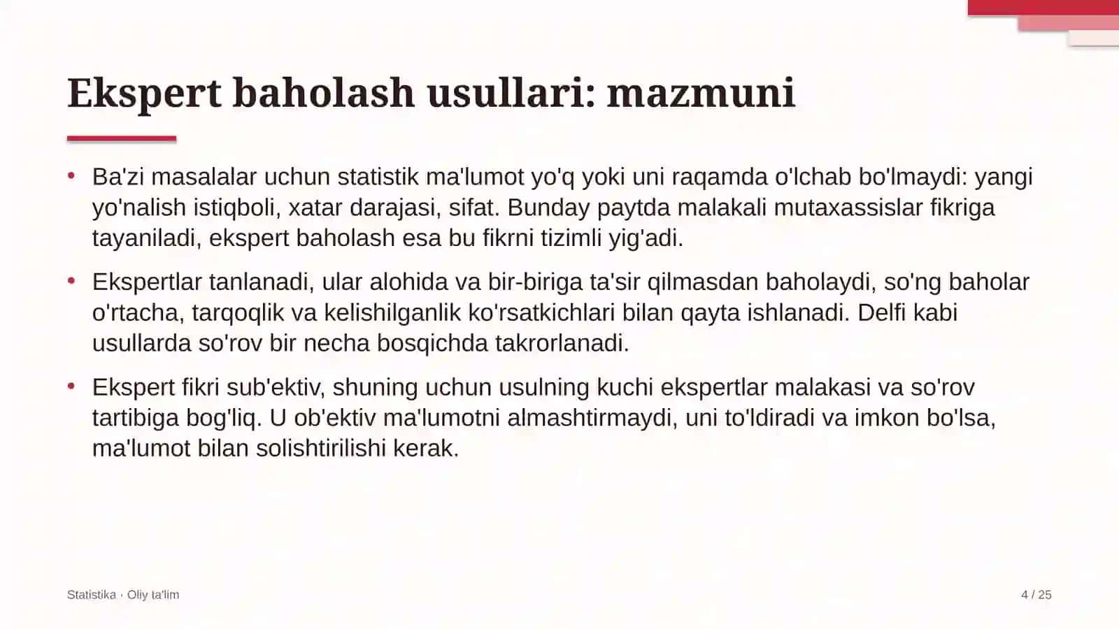 Magistral elektr tarmoqlarida ekspert baholash usullari 4
