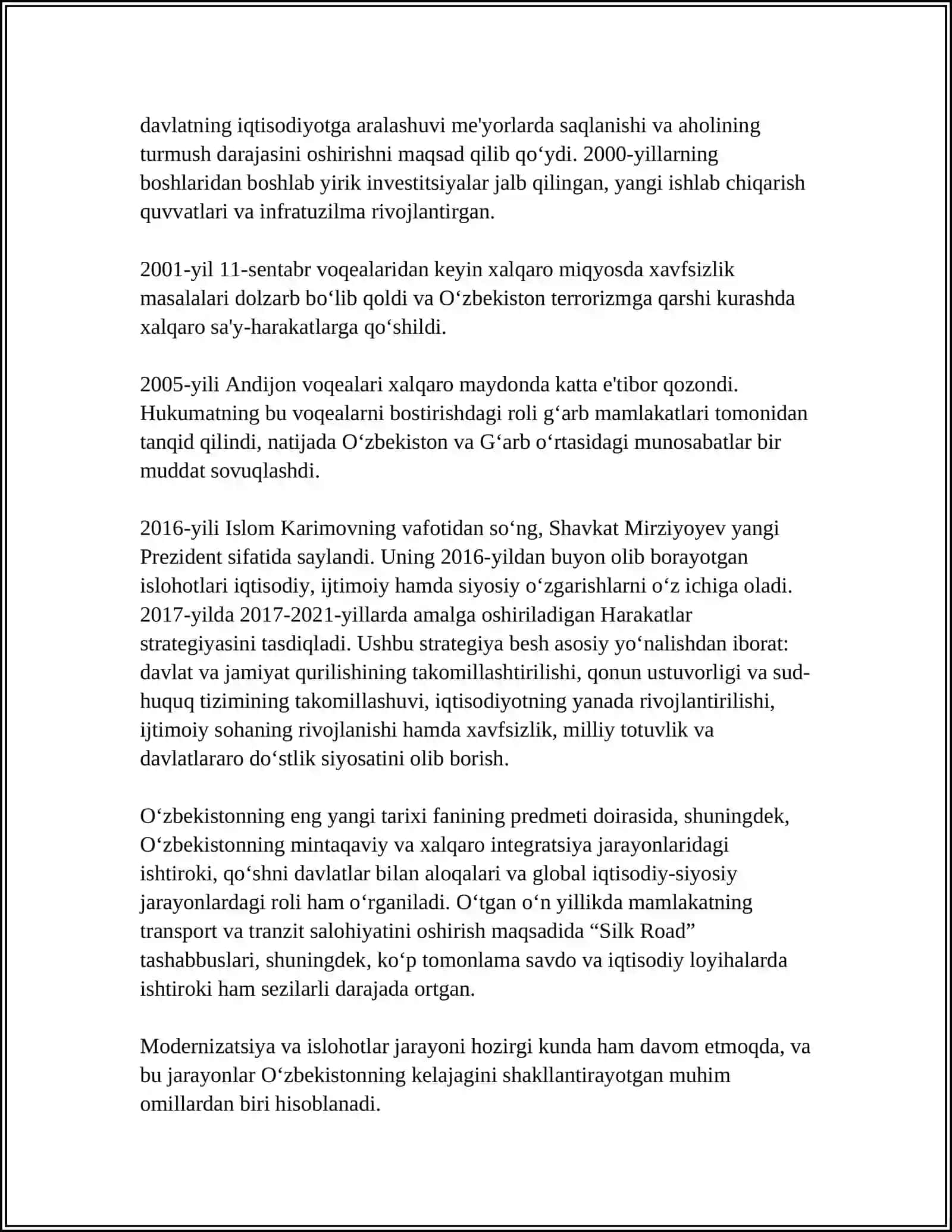 "O'ZBEKISTONNING ENG YANGI TARIXI" O'QUV FANINING PREDMETI, MAGSADI VA VAZIFALARI, NAZARIY-METODOLOGIK TAMOYILLARI 4
