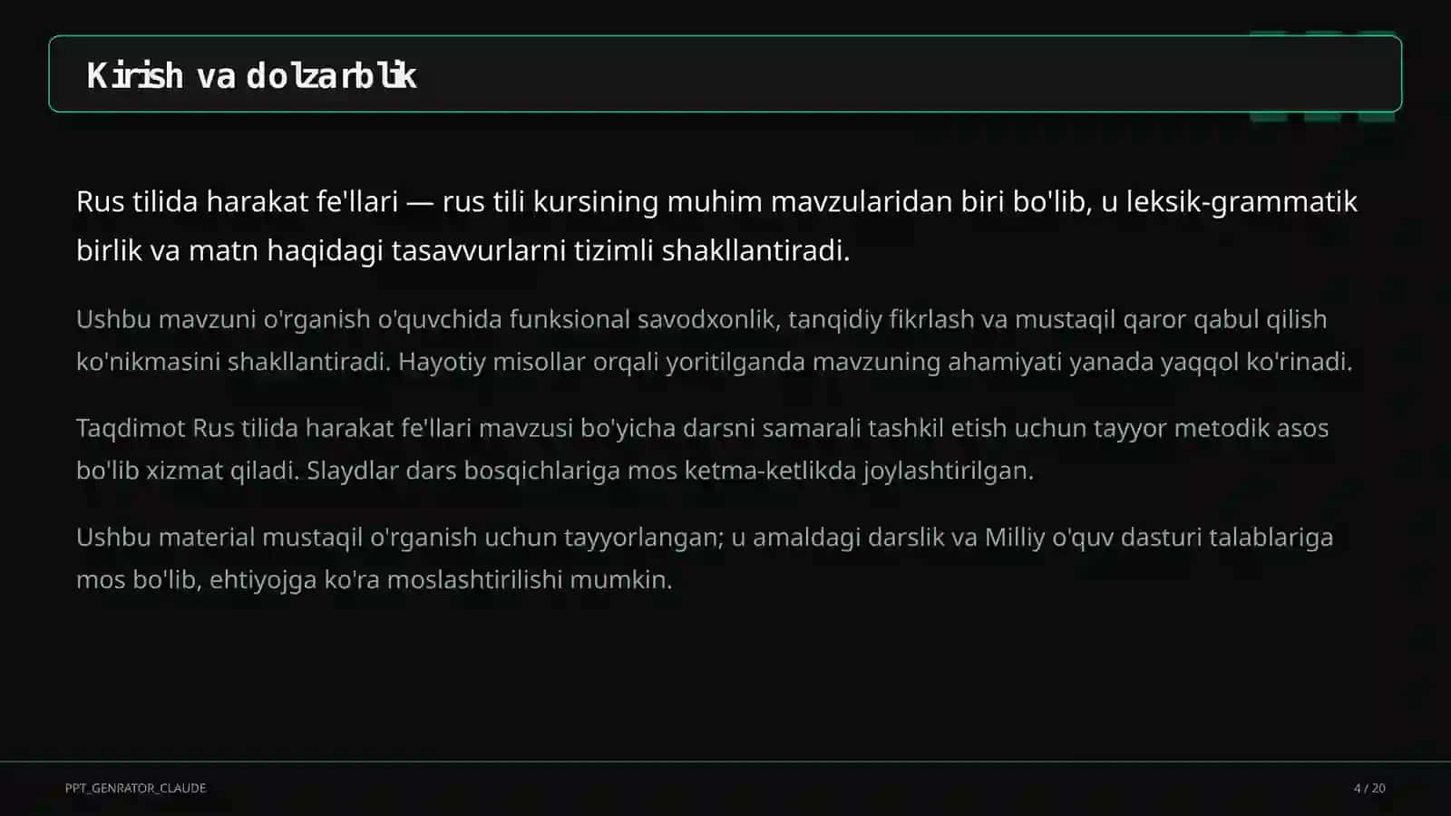 Rus tilida harakat fe'llari (6-sinf) 4