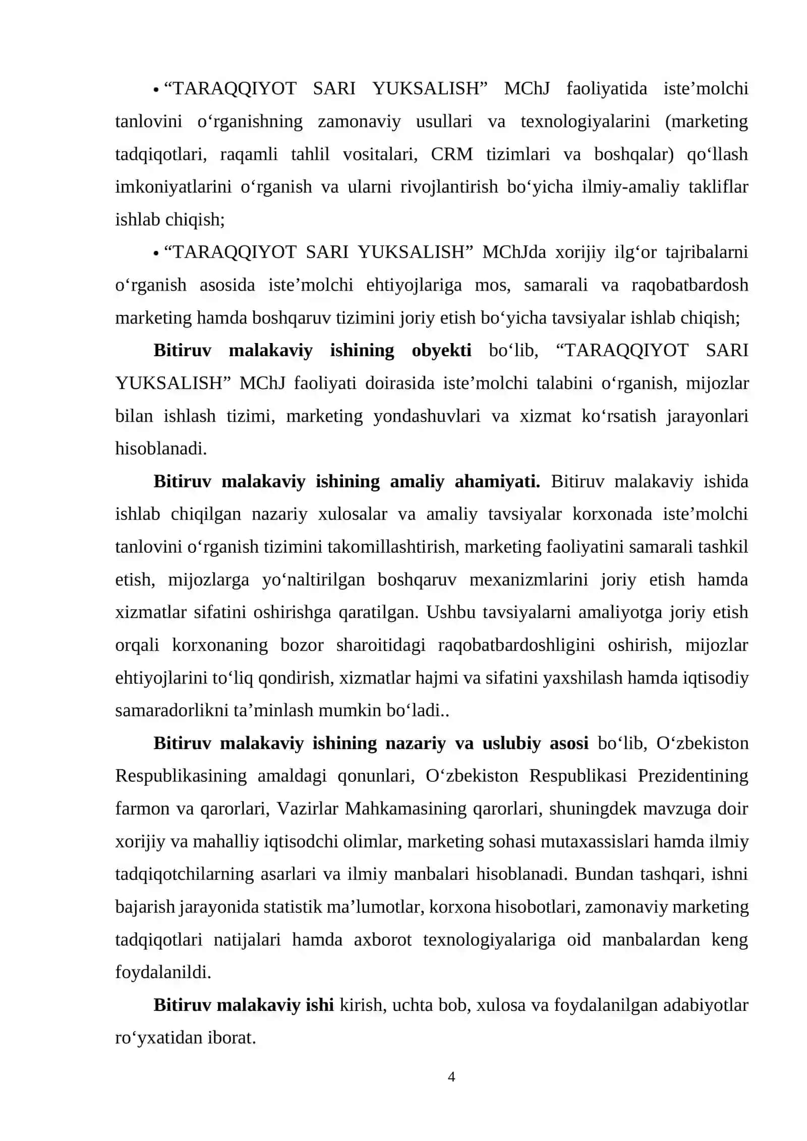 Iste’molchi tanlovini o‘rganish samaradorligini oshirishning yo‘nalishlari (“TARAQQIYOT SARI YUKSALISH” MChJ misolida) 4