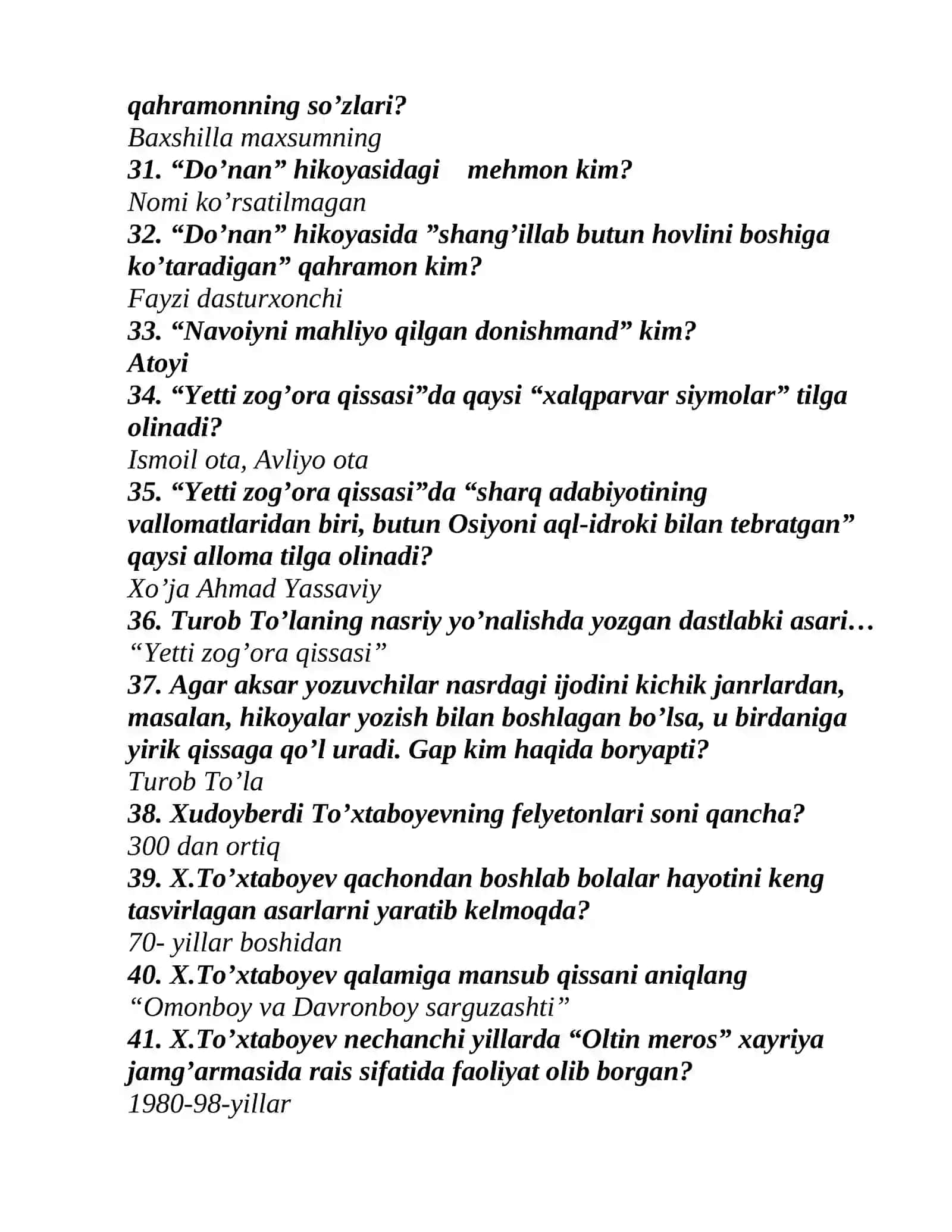 U6-SINF ADABIYOTI (460 ta) savollar+javoblar 4