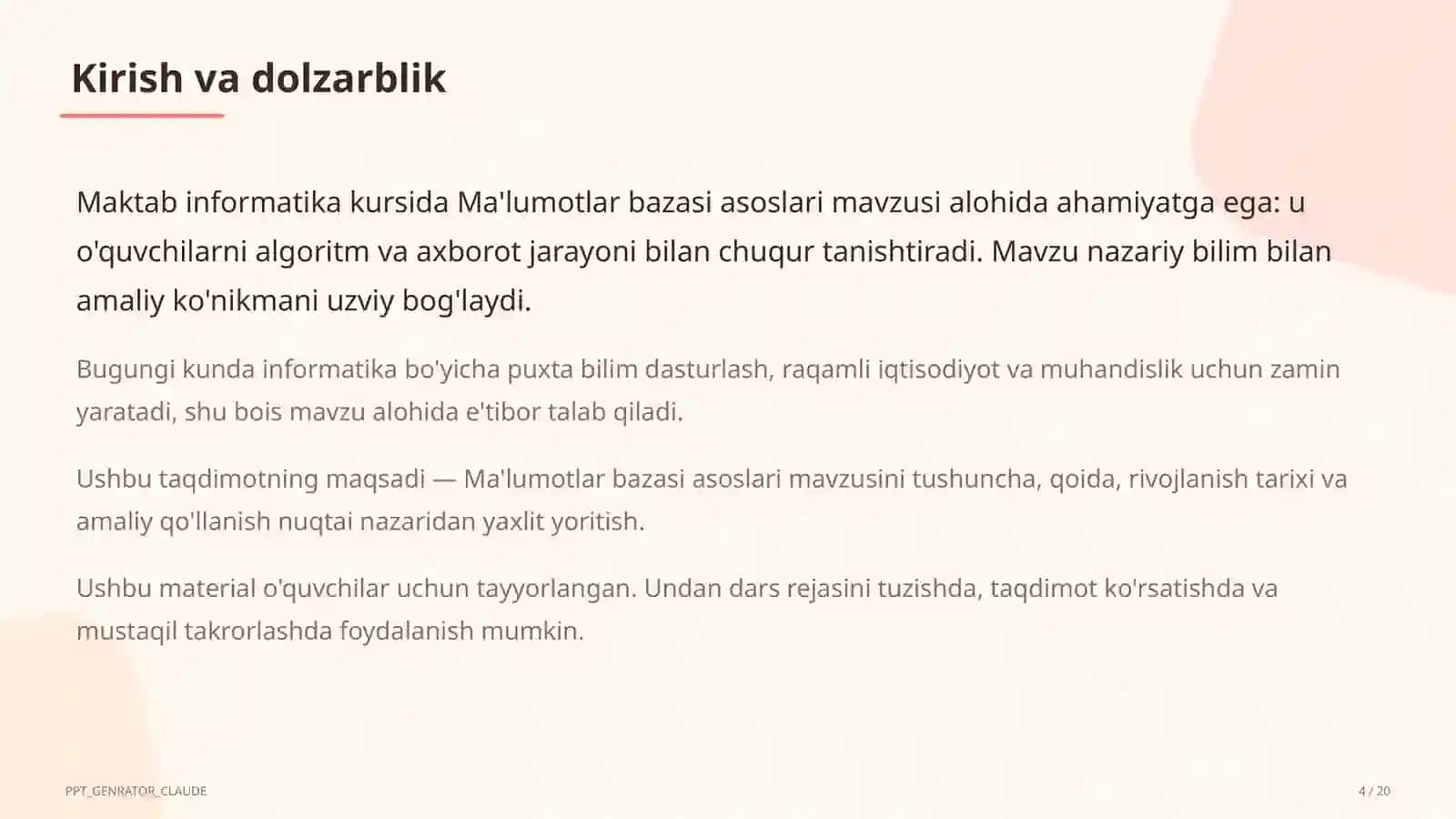 Ma'lumotlar bazasi asoslari (9-sinf) 4