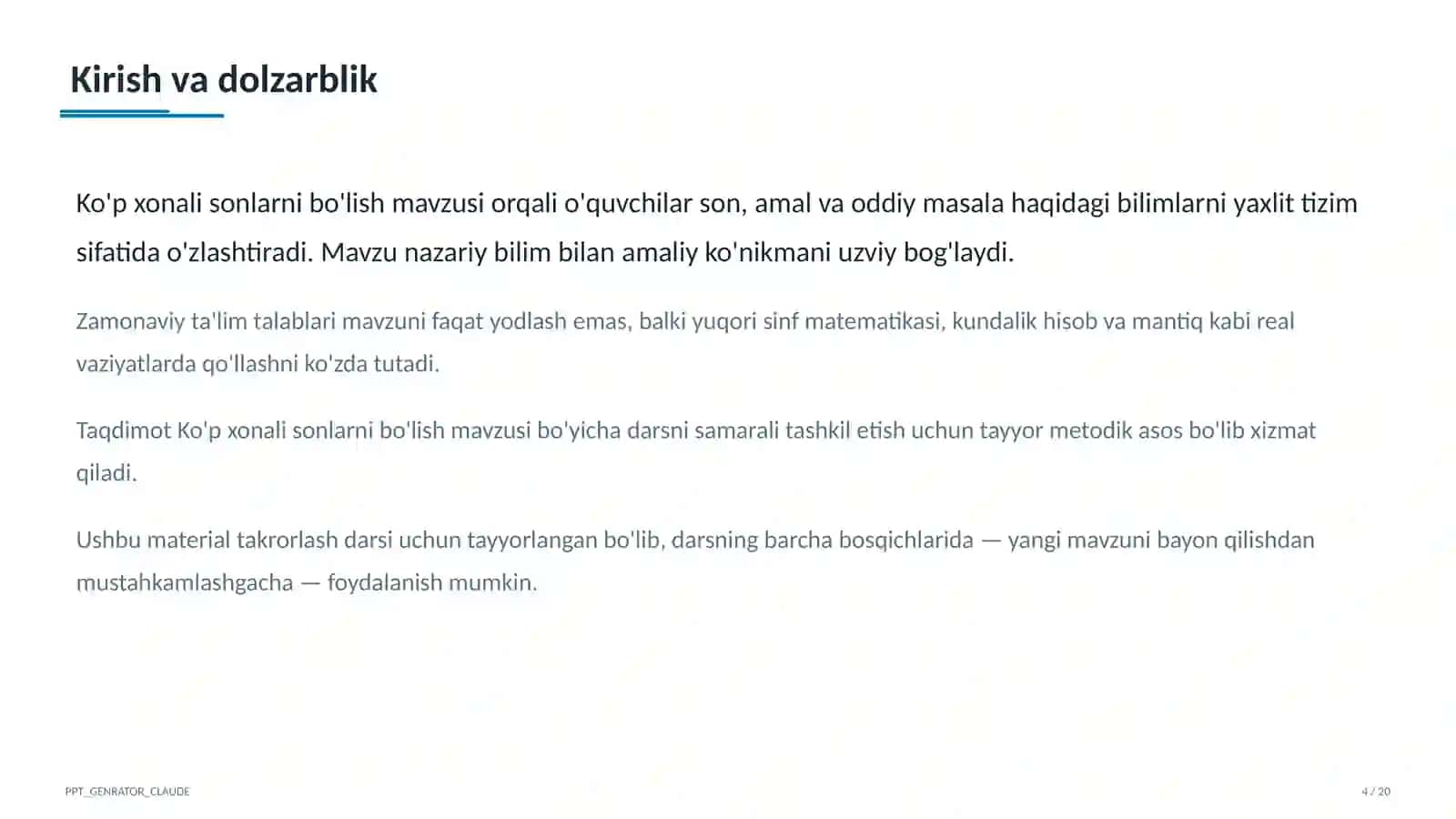 Ko'p xonali sonlarni bo'lish (4-sinf) 4
