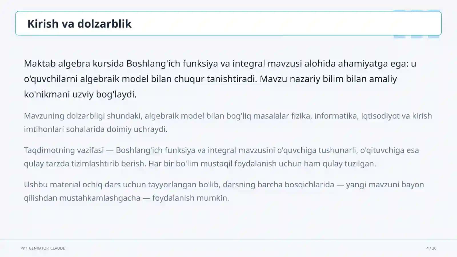 Boshlang'ich funksiya va integral (11-sinf) 4
