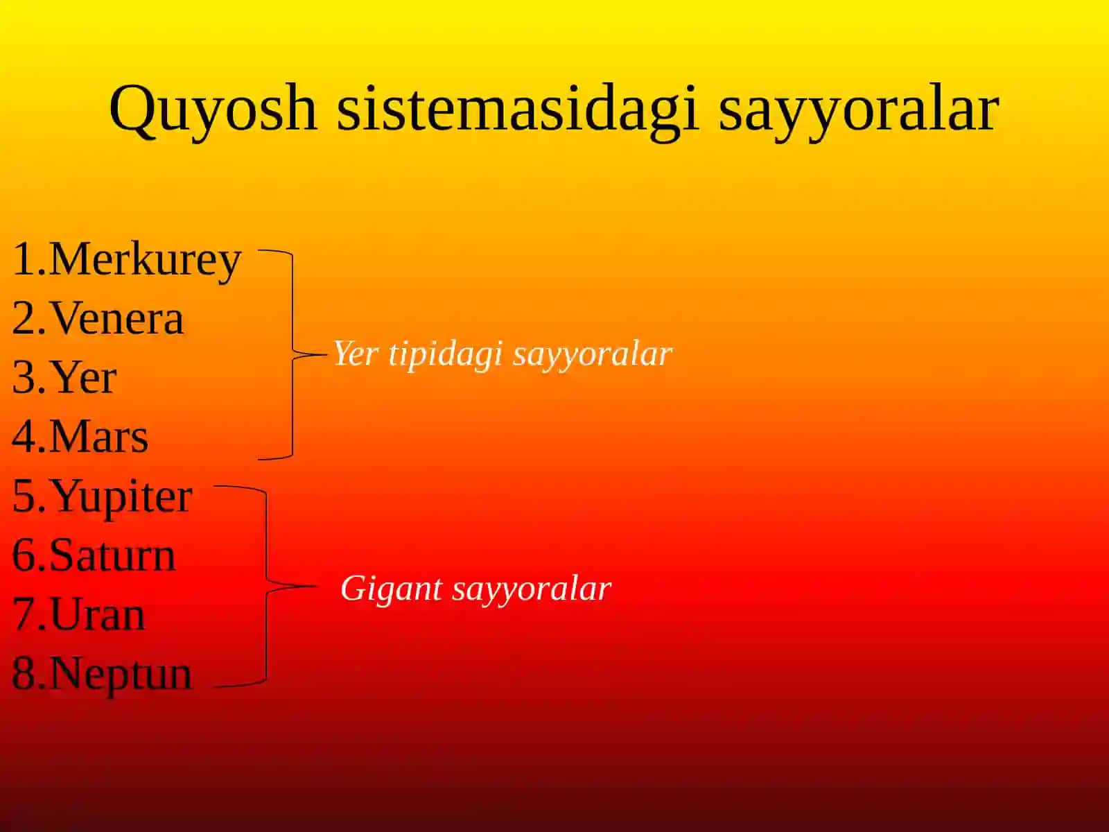 Quyoshsistemasi.Quyoshaktivligi.Yertipidagivagigantsayyoralar 4