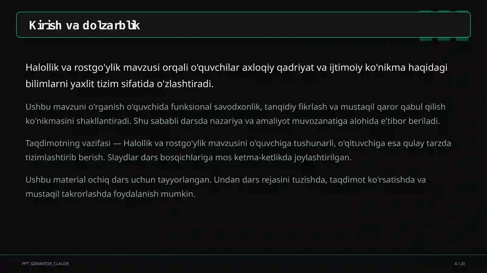 Halollik va rostgo'ylik (2-sinf) 4