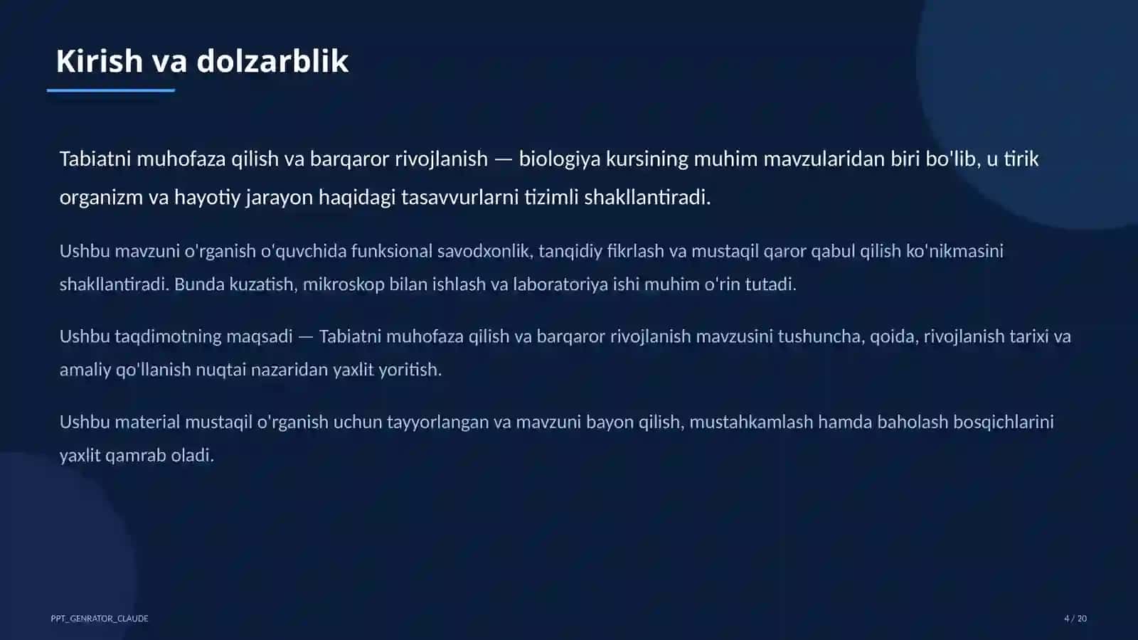 Tabiatni muhofaza qilish va barqaror rivojlanish (11-sinf) 4