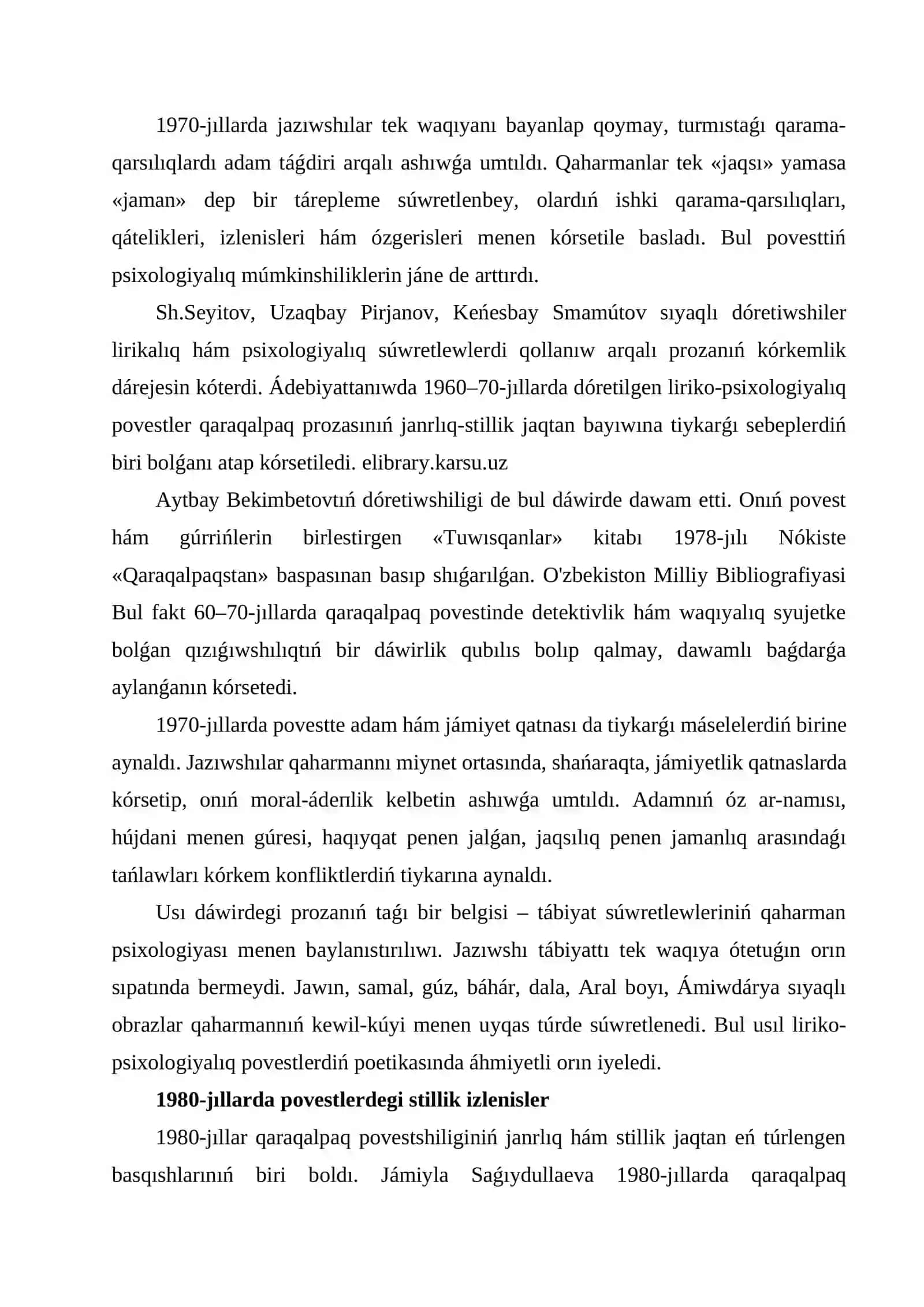 1960–80-jıllardaǵı qaraqalpaq povestleri (A.Bekimbetov shıǵarmaları) 4