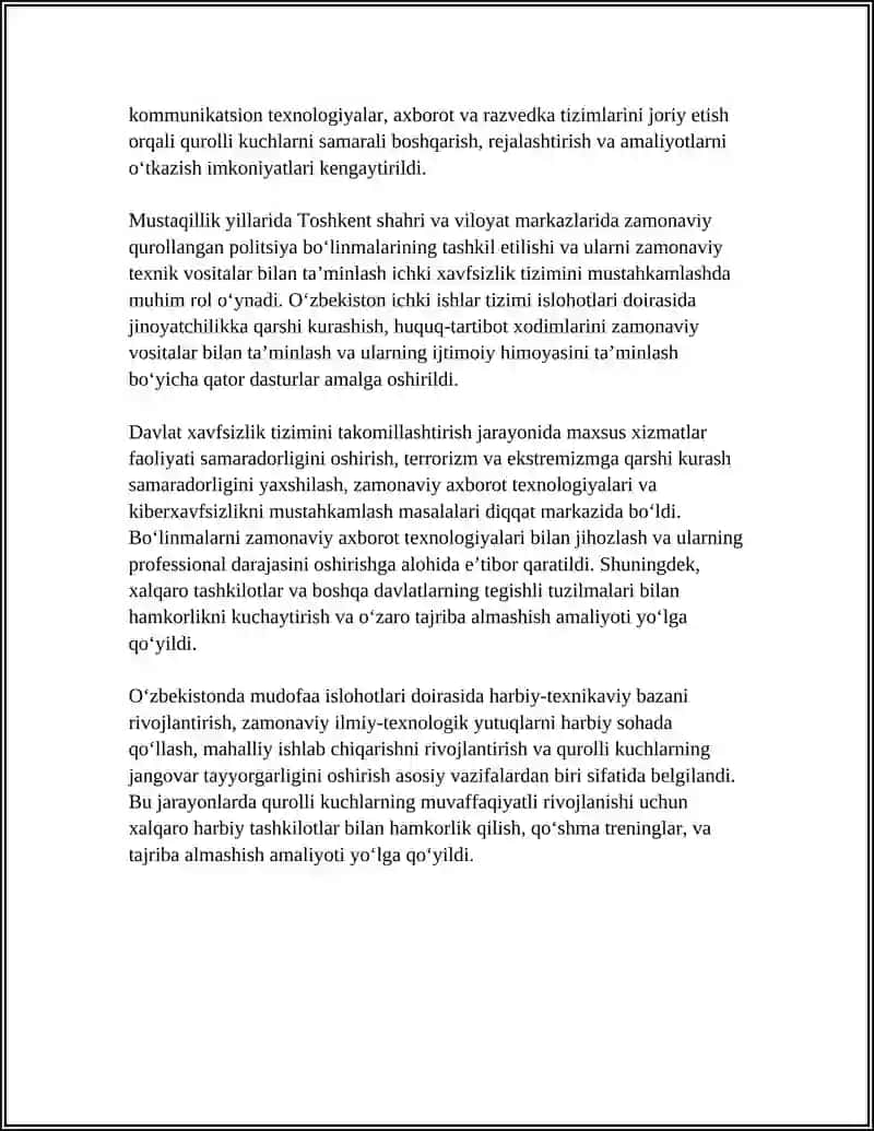 MUSTAQILLIK YILLARIDA KUROLLI KUCHLAR, ICHKI ISHLAR VA DAVLAT HAVFSIZLIK TIZIMIDAGI ISLOHOTLAR 4