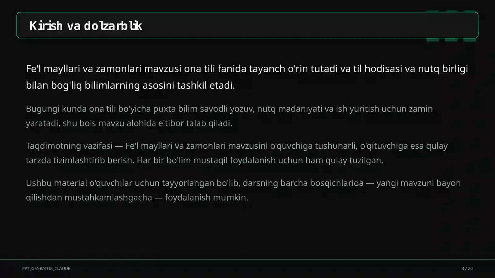 Fe'l mayllari va zamonlari (7-sinf) 4