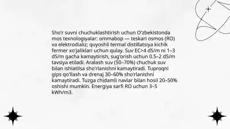 O'zbekiston sharoitida sho'r suvlarni chuchuklashtirish g'oyasini yaratish 4