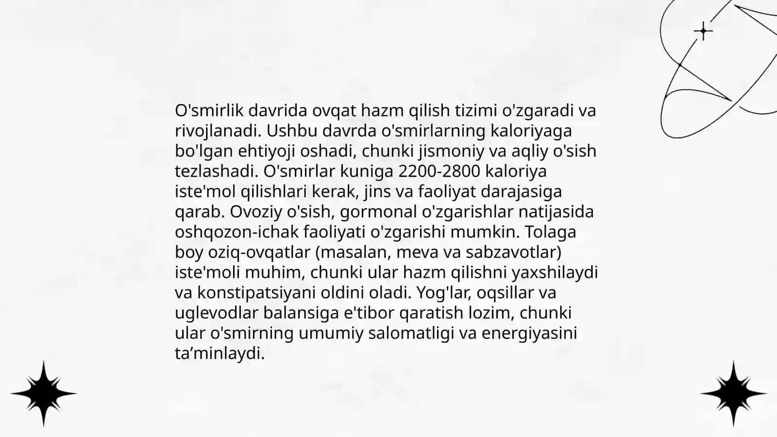 Ovqat hazim qilish tizimining yosh xususiyatlari va ovqatlanish gigiyenasi 4