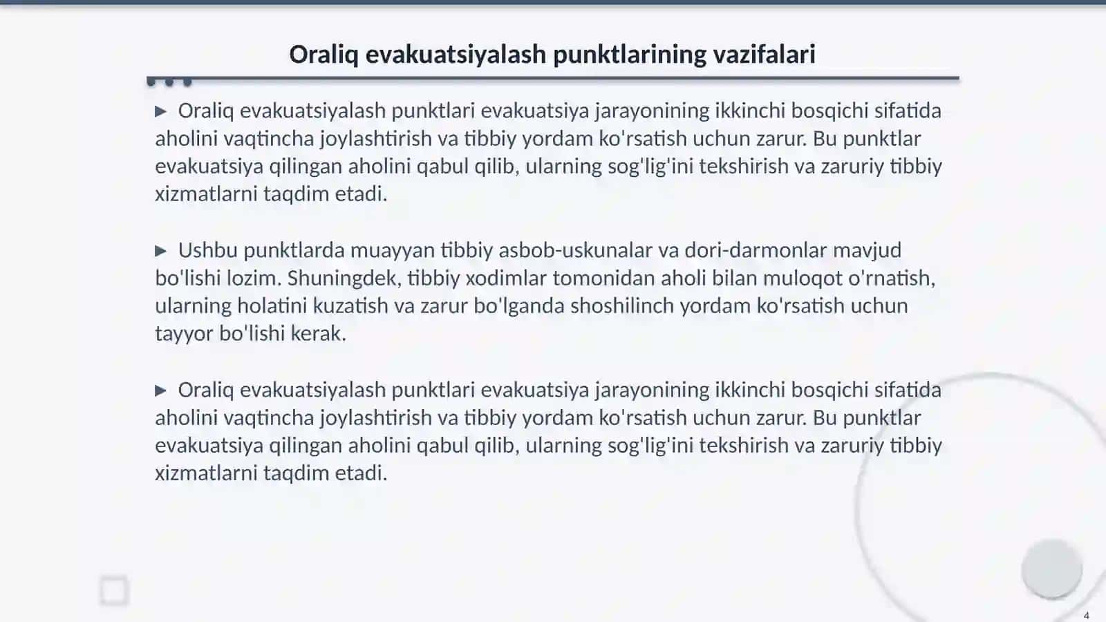 Evakuatsiyalash va tibbiy taʼminlash 4