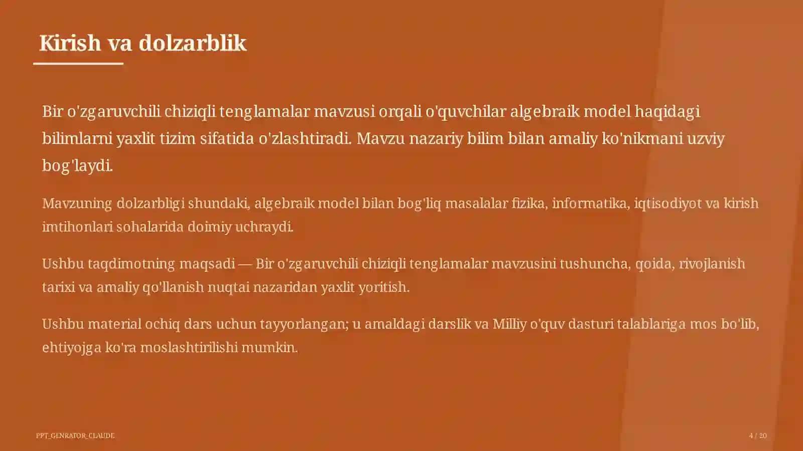 Bir o'zgaruvchili chiziqli tenglamalar (7-sinf) 4