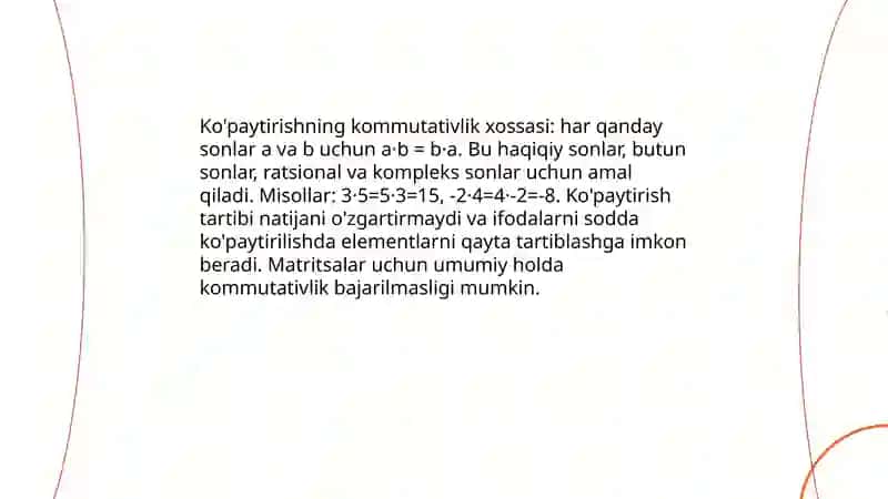 Algebraik operatsiyalarning xossalari 4