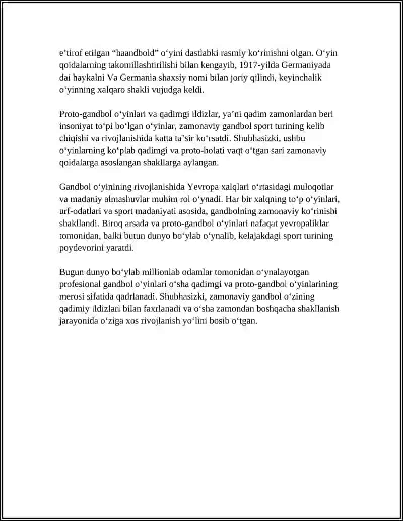 GANDBOL SPORT TURINI KELIB CHIQISHI VA RIVOJLANISH TARIXI 4