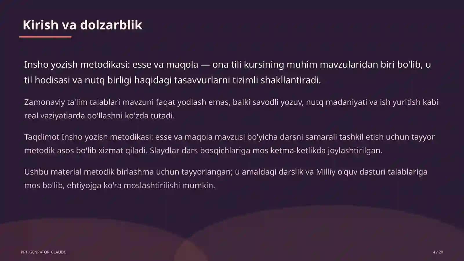 Insho yozish metodikasi: esse va maqola (11-sinf) 4
