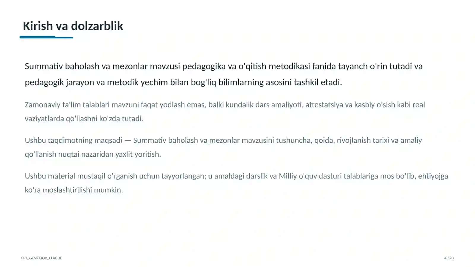 Summativ baholash va mezonlar 4