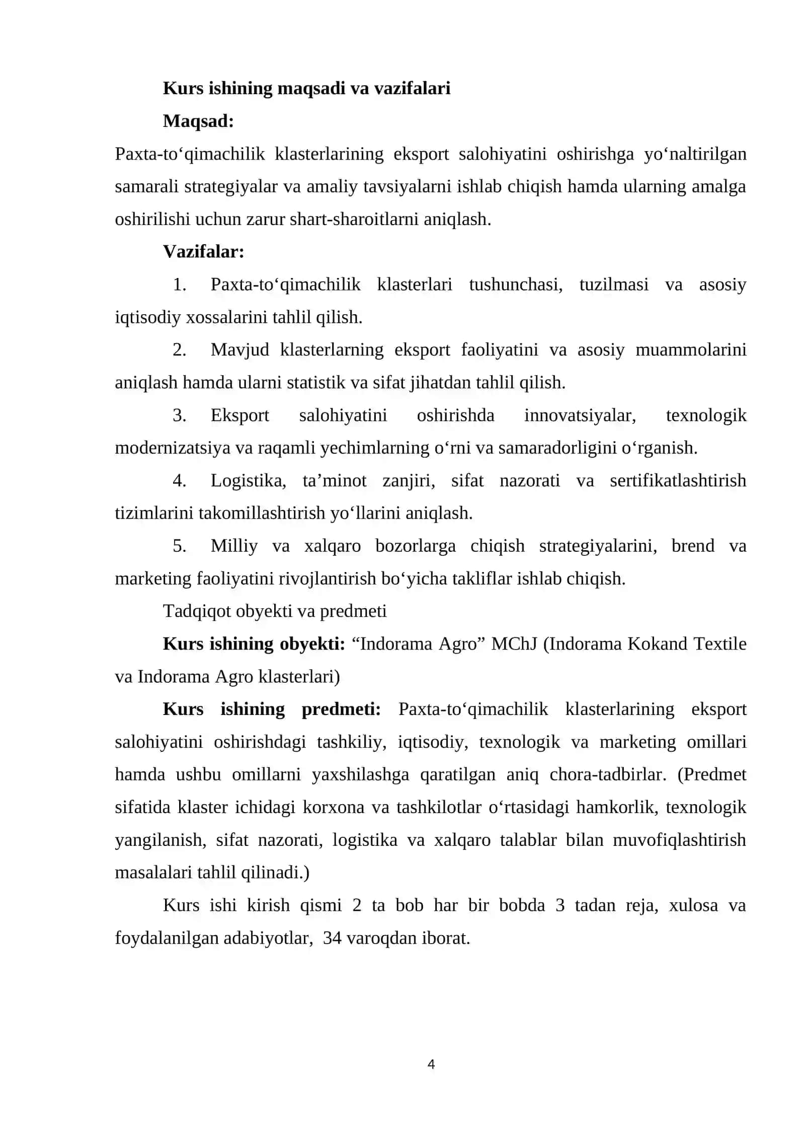 Paxta toʻqimachilik klasterlari eksport salohiyatini oshirish yoʻllari 4