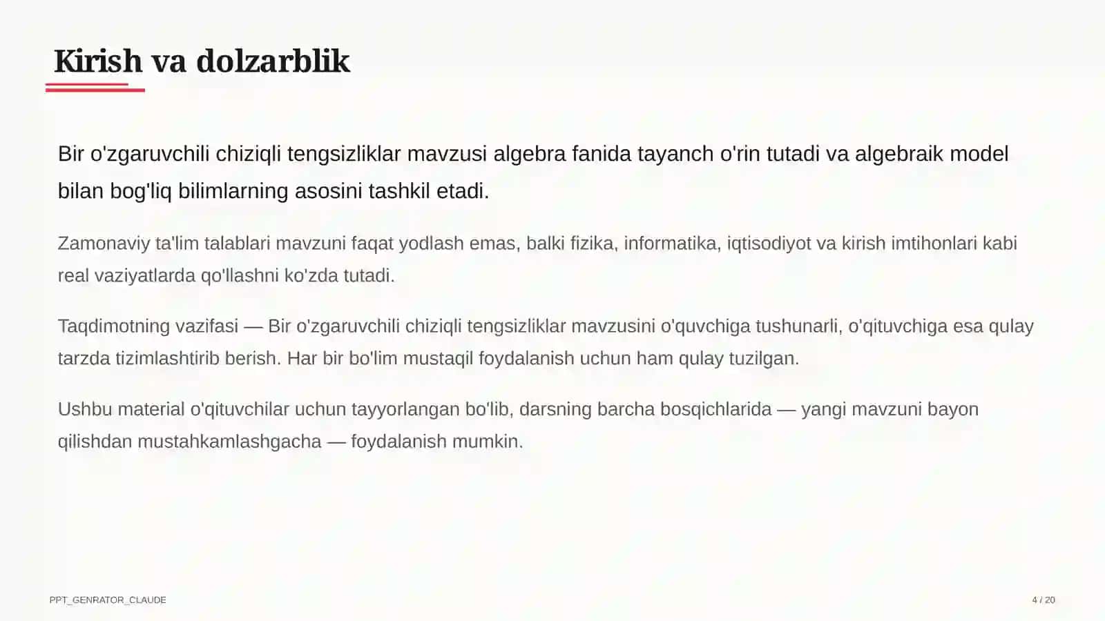 Bir o'zgaruvchili chiziqli tengsizliklar (8-sinf) 4