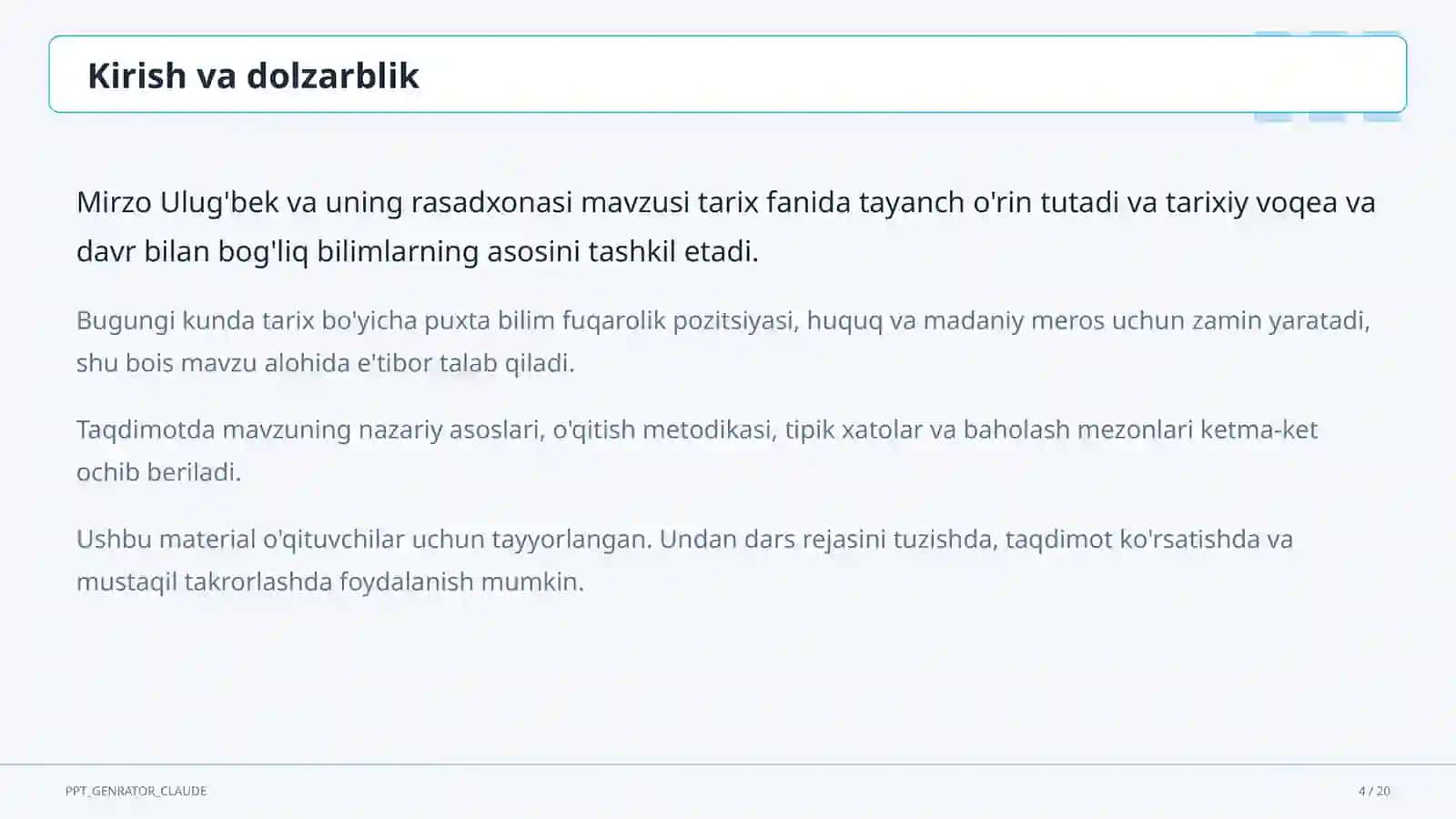 Mirzo Ulug'bek va uning rasadxonasi (5-sinf) 4