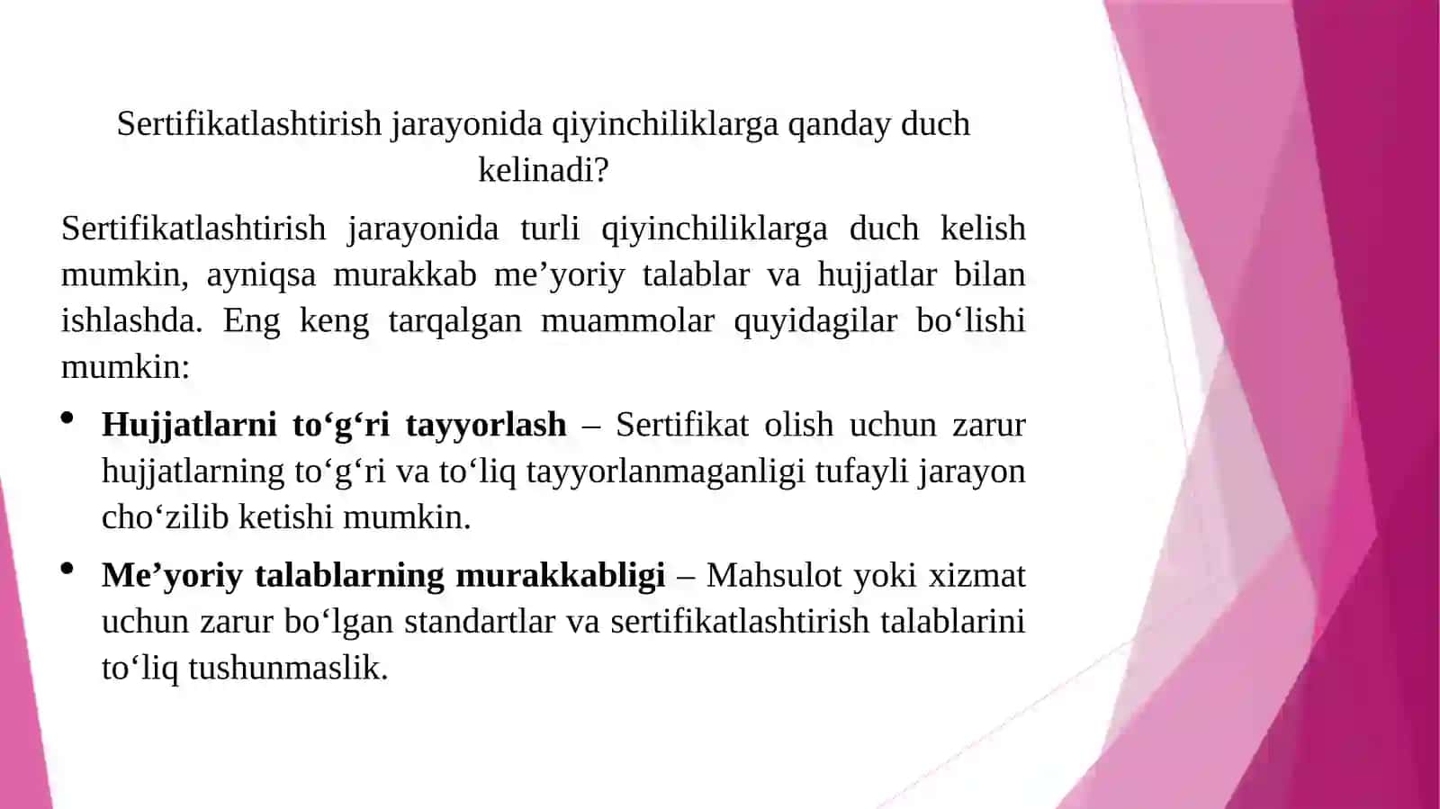 Sertifikatlashtirishbo‘limi: Sertifikatlashtirishga oid hujjatlar ni tayyorlash 4