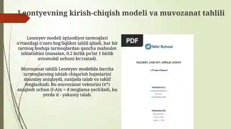 Matritsalar nazariyasining asoslari va iqtisodiy modellash 4