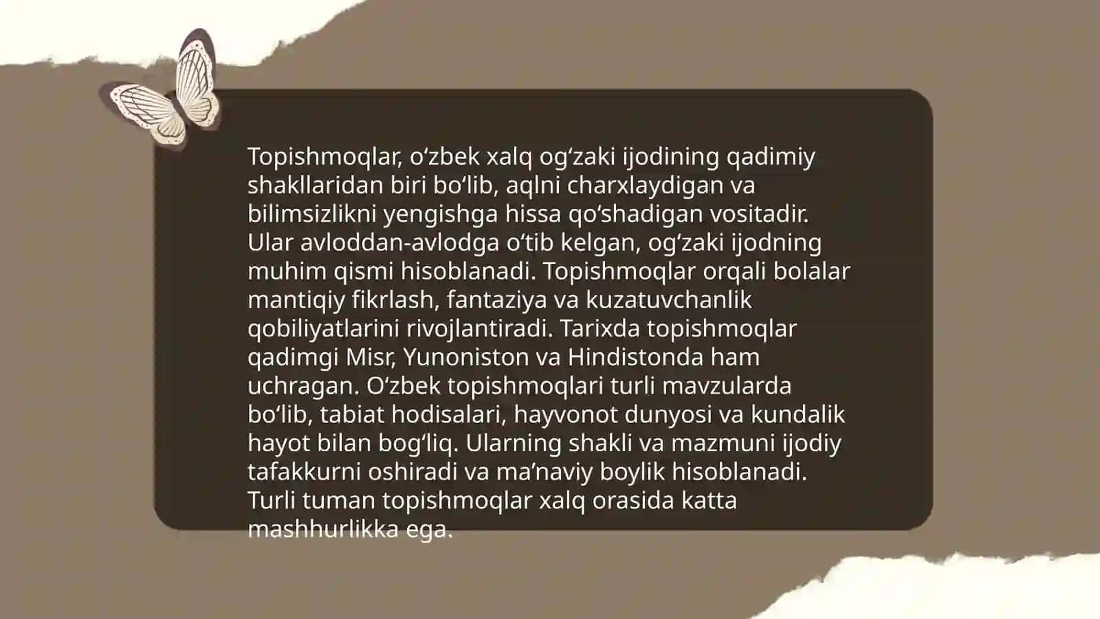 Òzbek xalq topishmoq va maqollar janr xususiyatlari 4