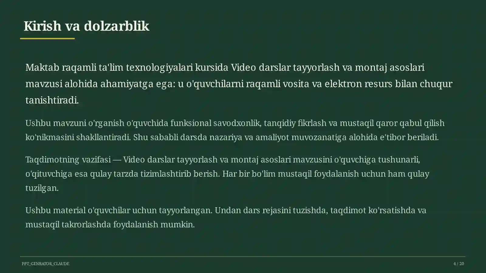 Video darslar tayyorlash va montaj asoslari 4