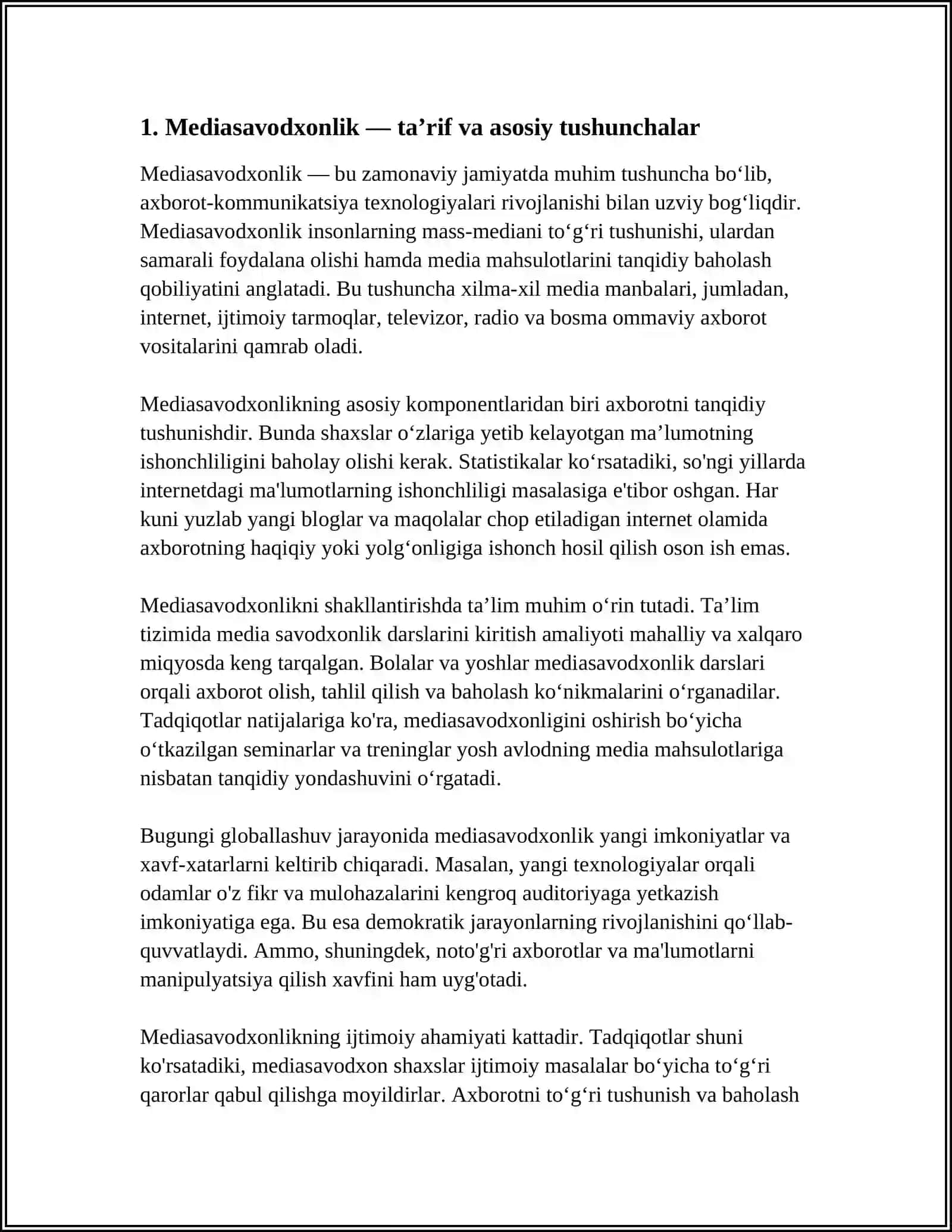 MEDIASAVODXONLIK TUSHUNCHASI VA UNING ZAMONAVIY JAMIYATDAGI ROLI 4