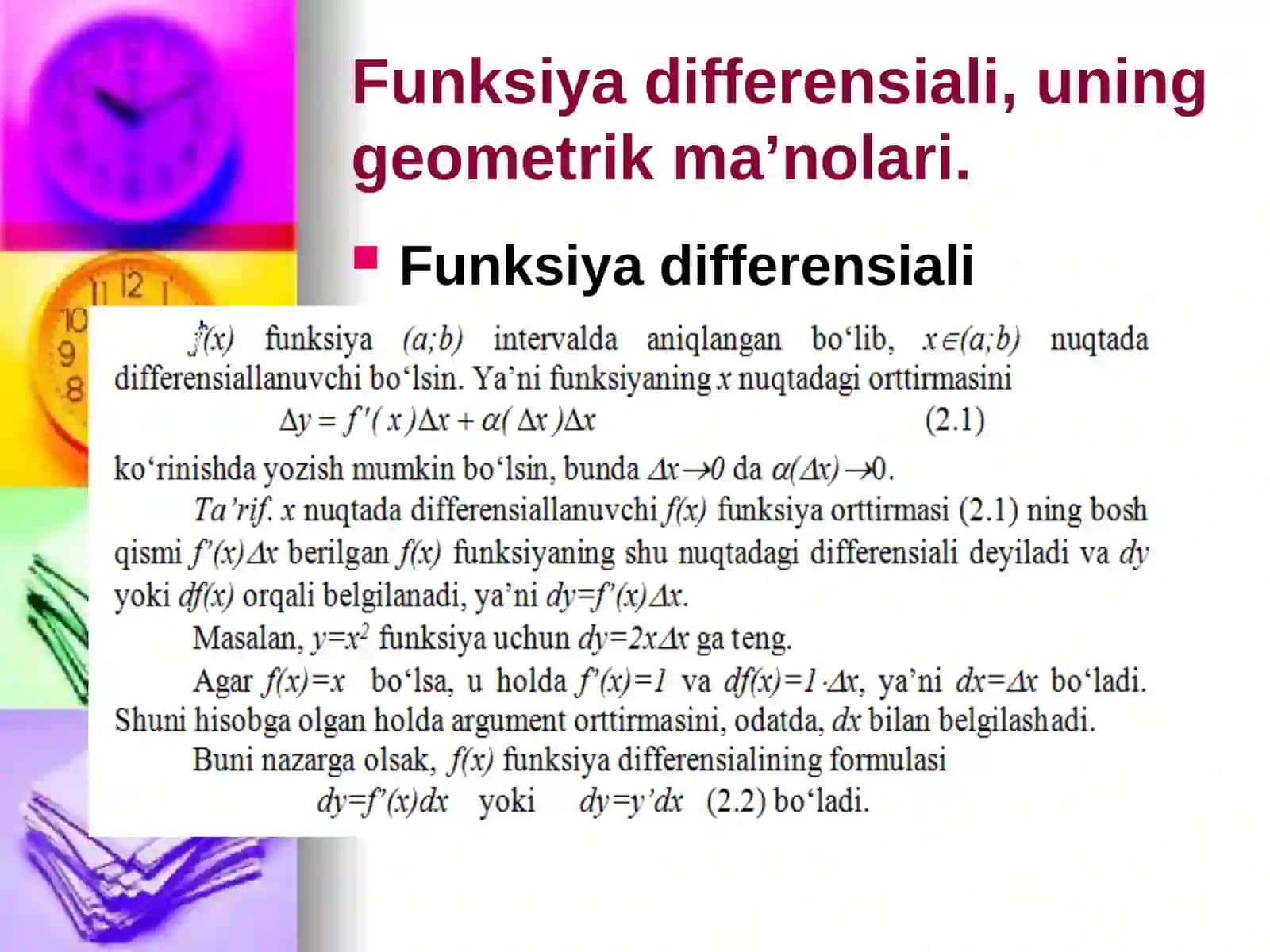 Funksiya, funksiyaning xossalari, funksiya differensiali 4