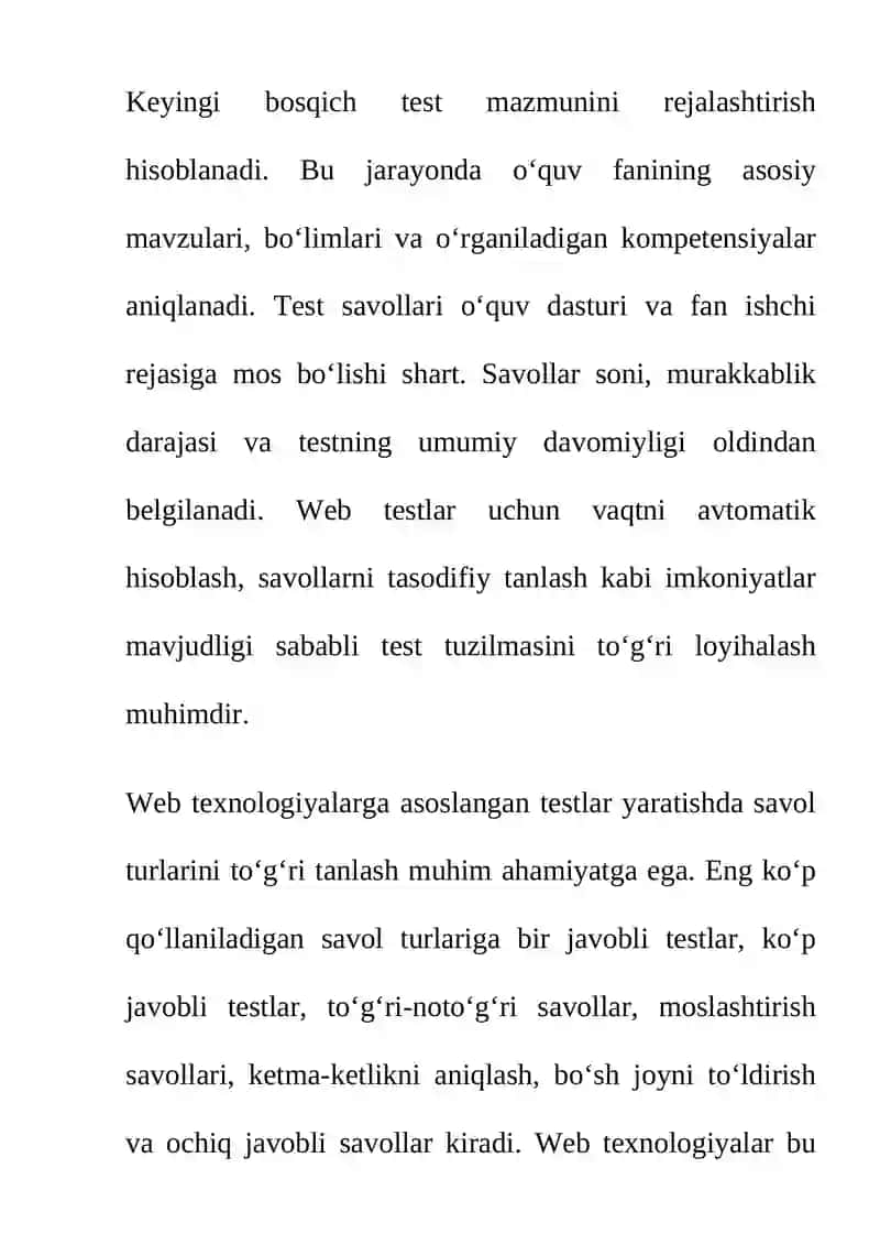 WEB TEXNOLOGIYALARGA ASOSLANGAN TESTLAR YARATISH METODIKASI 4