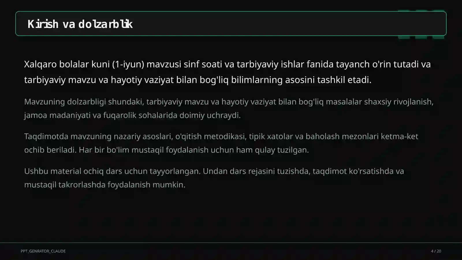 Sinf soati va tarbiyaviy tadbirlar 4