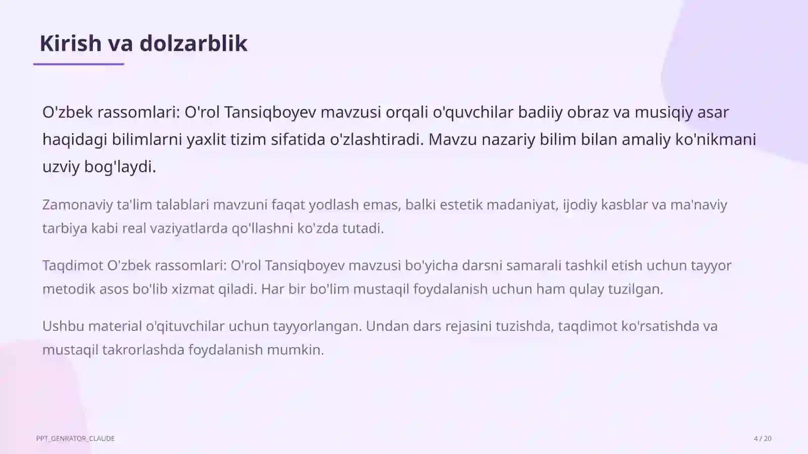 O'zbek rassomlari: O'rol Tansiqboyev (7-sinf) 4